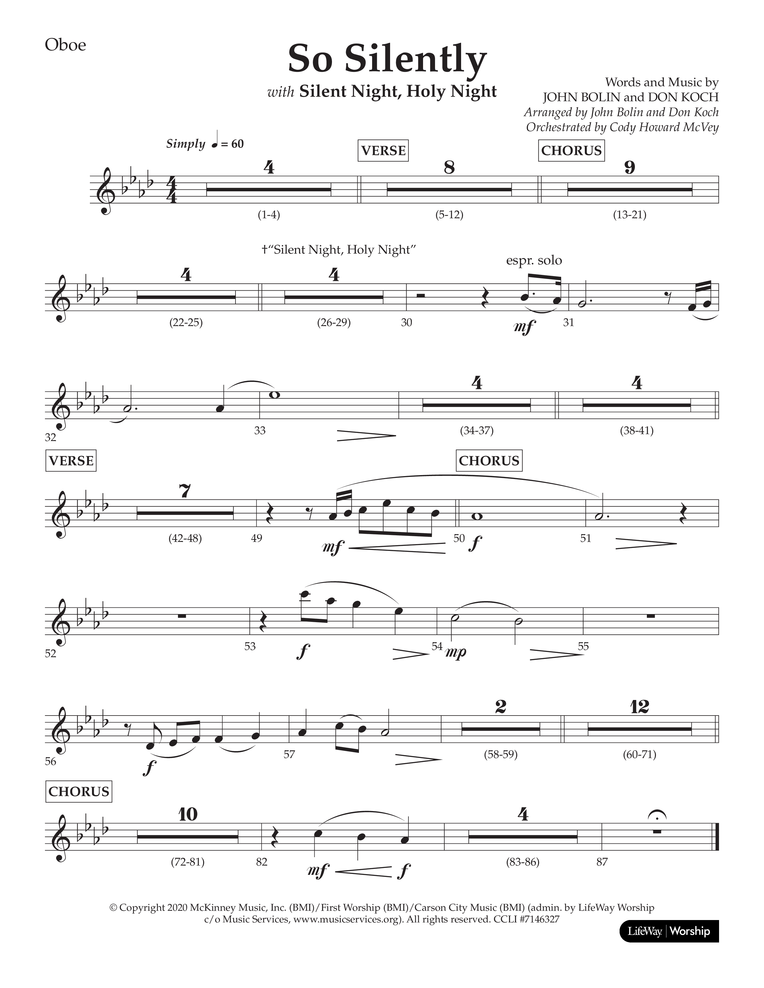 So Silently (with Silent Night Holy Night) (Choral Anthem SATB) Oboe (Lifeway Choral / Arr. John Bolin / Arr. Don Koch)