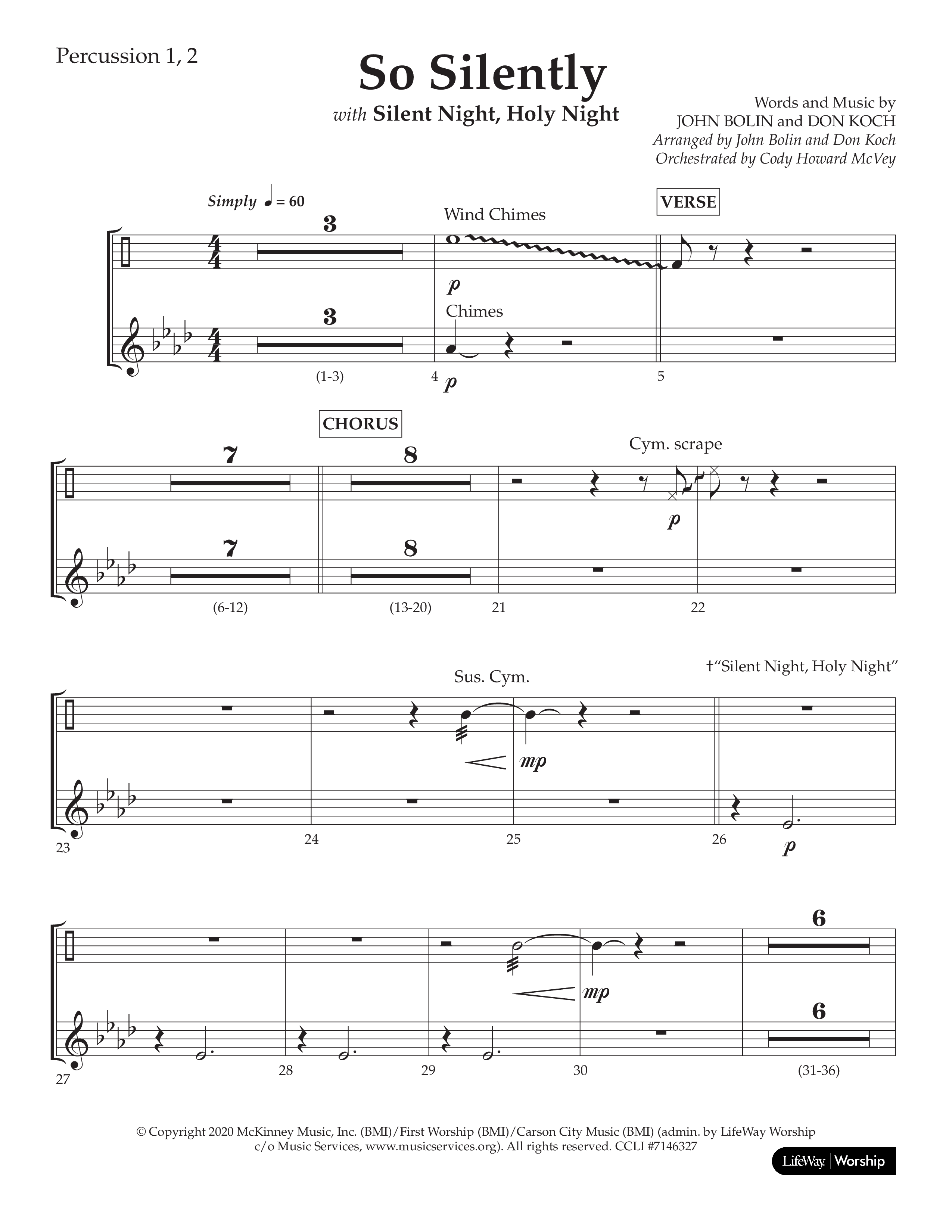 So Silently (with Silent Night Holy Night) (Choral Anthem SATB) Percussion 1/2 (Lifeway Choral / Arr. John Bolin / Arr. Don Koch)