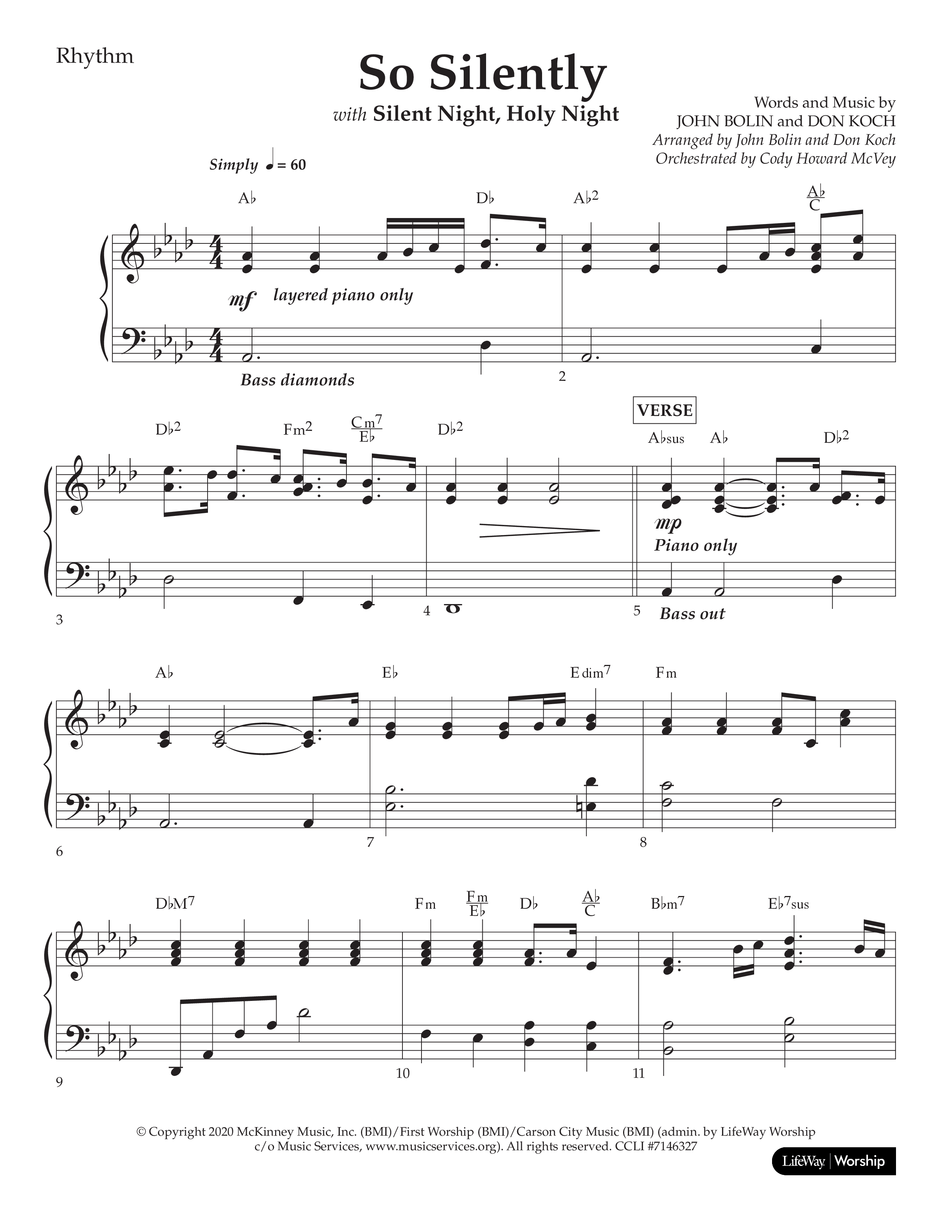 So Silently (with Silent Night Holy Night) (Choral Anthem SATB) Rhythm Chart (Lifeway Choral / Arr. John Bolin / Arr. Don Koch)