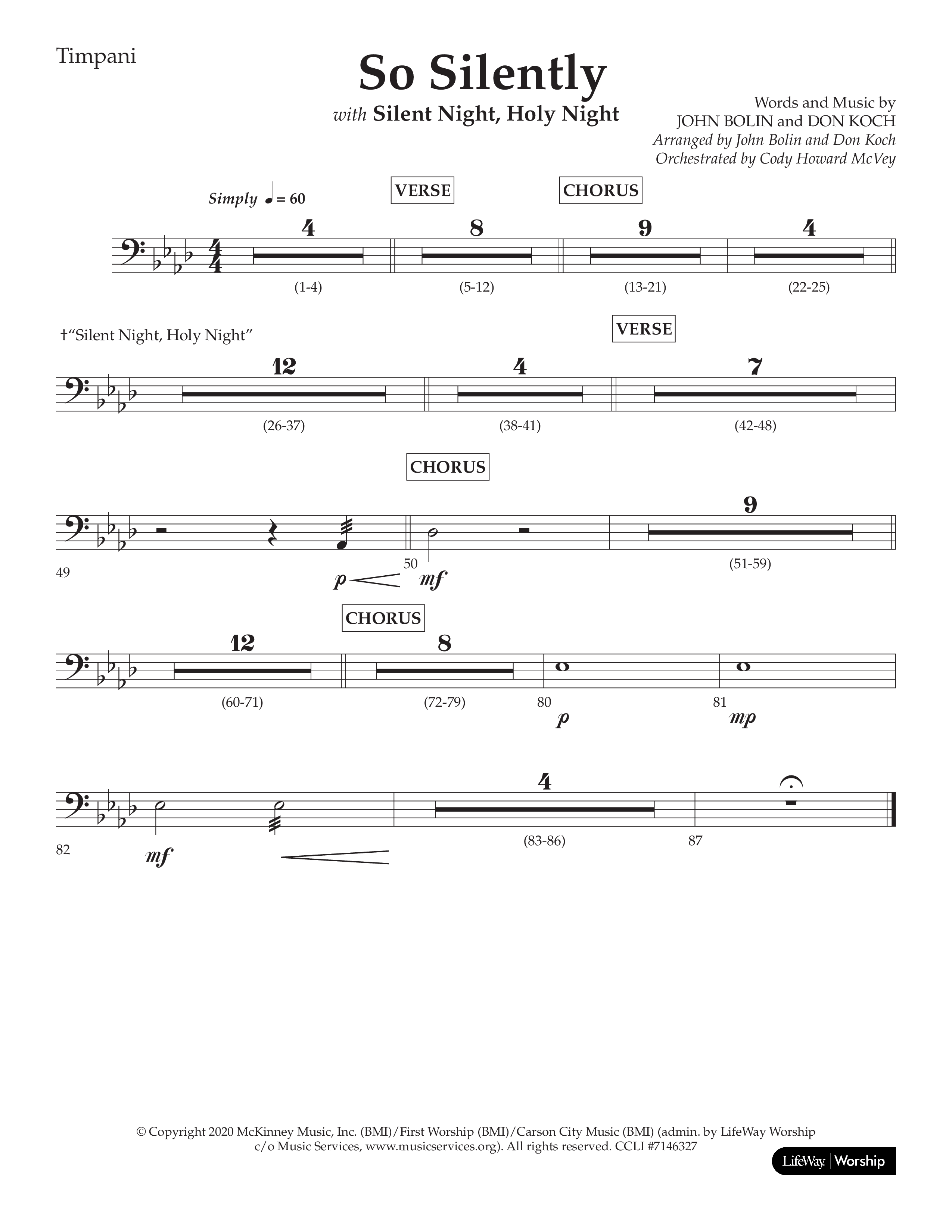 So Silently (with Silent Night Holy Night) (Choral Anthem SATB) Timpani (Lifeway Choral / Arr. John Bolin / Arr. Don Koch)