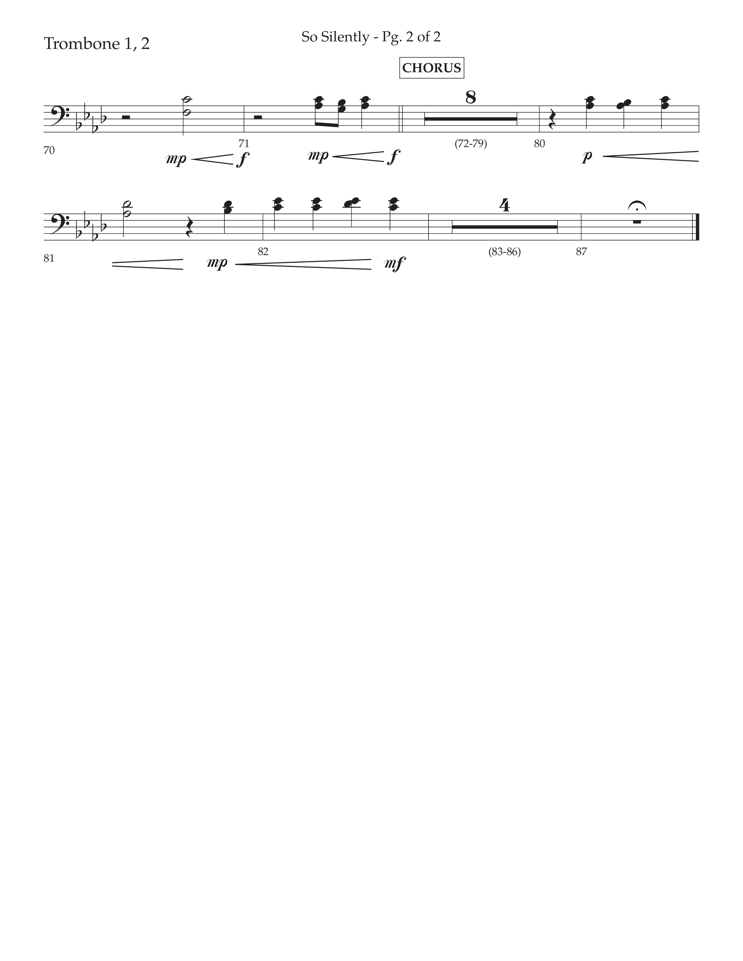 So Silently (with Silent Night Holy Night) (Choral Anthem SATB) Trombone 1/2 (Lifeway Choral / Arr. John Bolin / Arr. Don Koch)