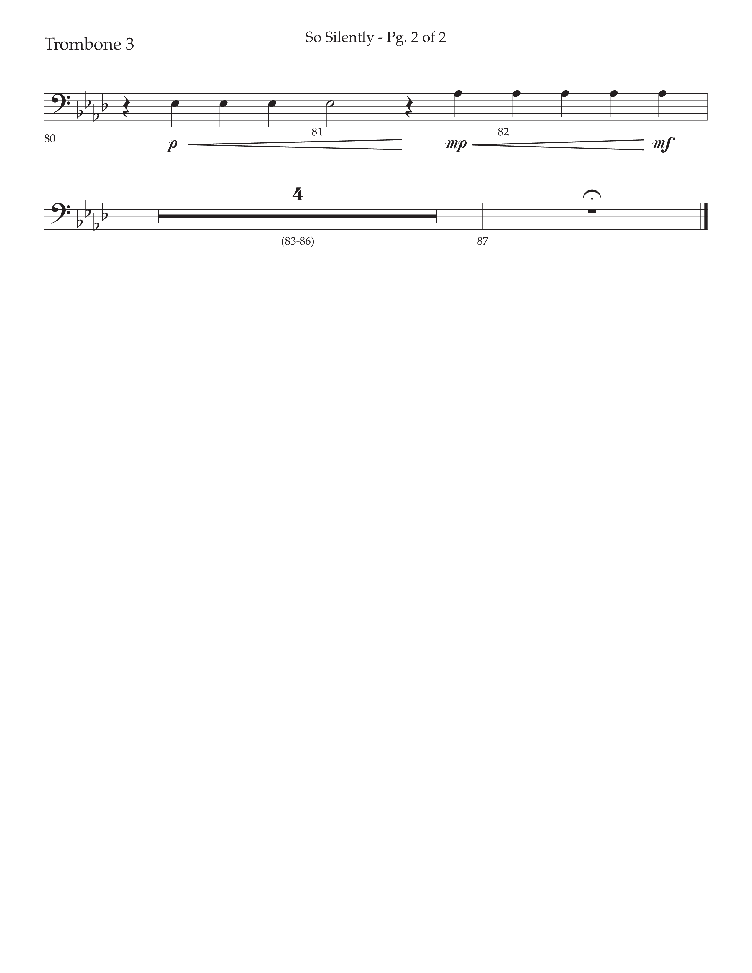 So Silently (with Silent Night Holy Night) (Choral Anthem SATB) Trombone 3 (Lifeway Choral / Arr. John Bolin / Arr. Don Koch)