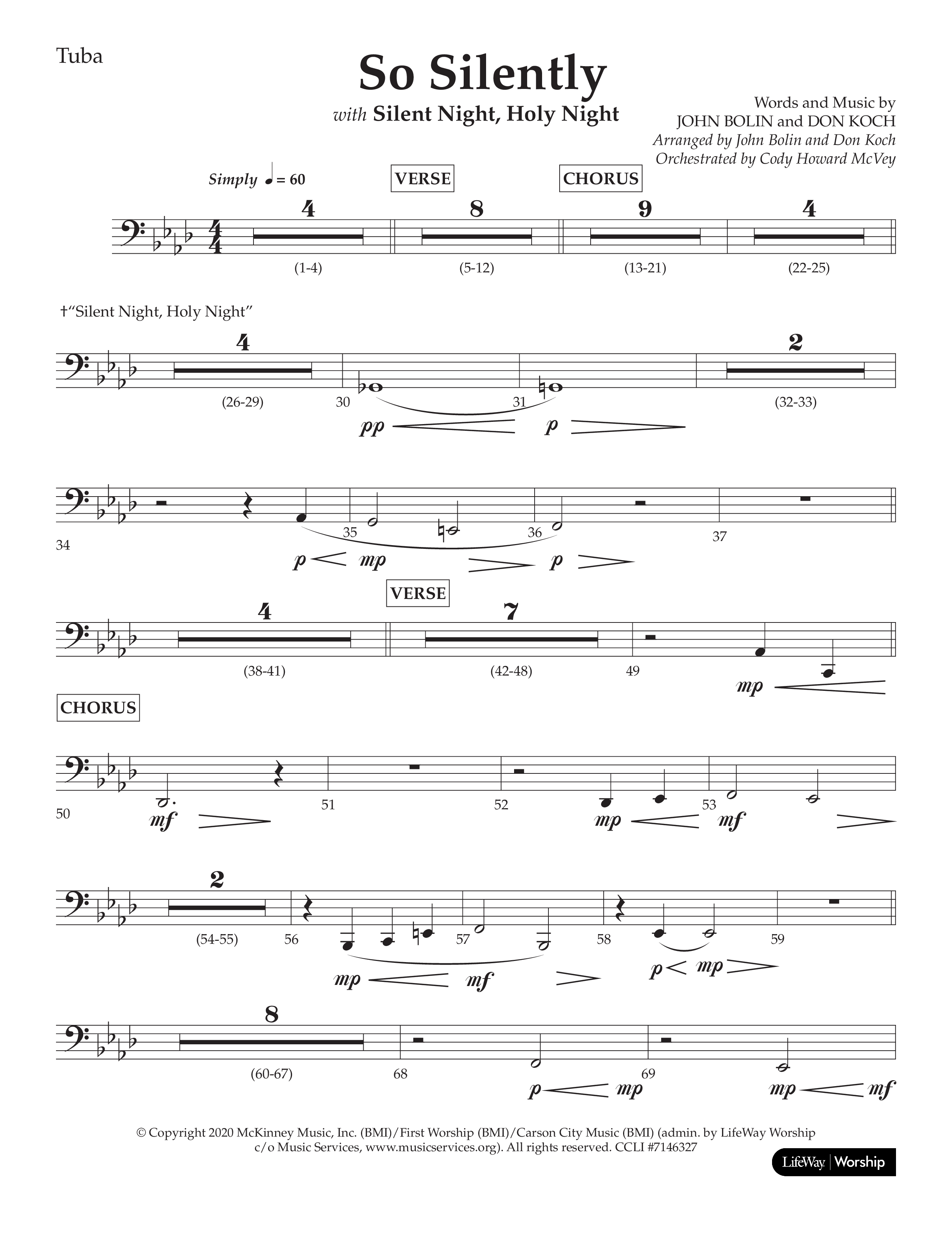 So Silently (with Silent Night Holy Night) (Choral Anthem SATB) Tuba (Lifeway Choral / Arr. John Bolin / Arr. Don Koch)