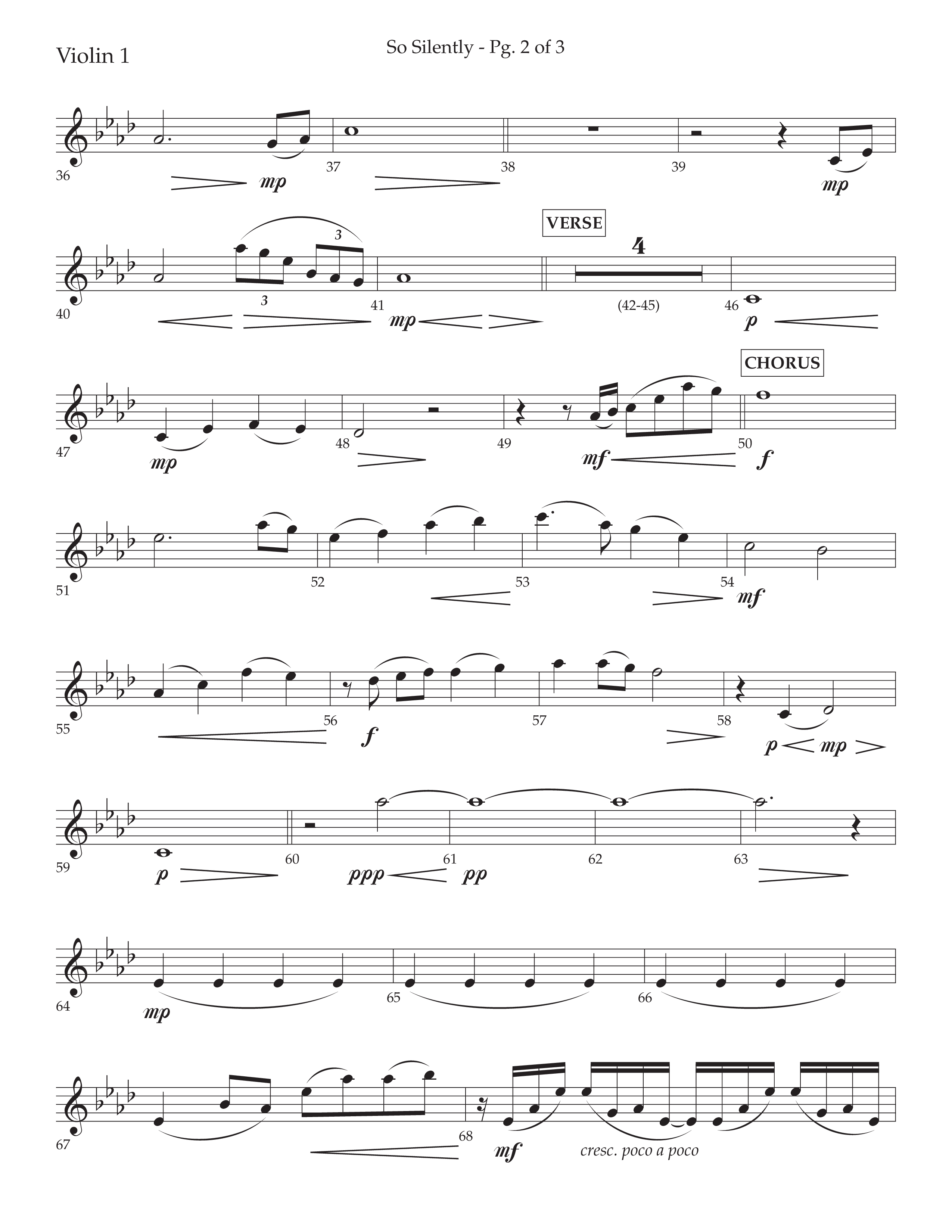 So Silently (with Silent Night Holy Night) (Choral Anthem SATB) Violin 1 (Lifeway Choral / Arr. John Bolin / Arr. Don Koch)