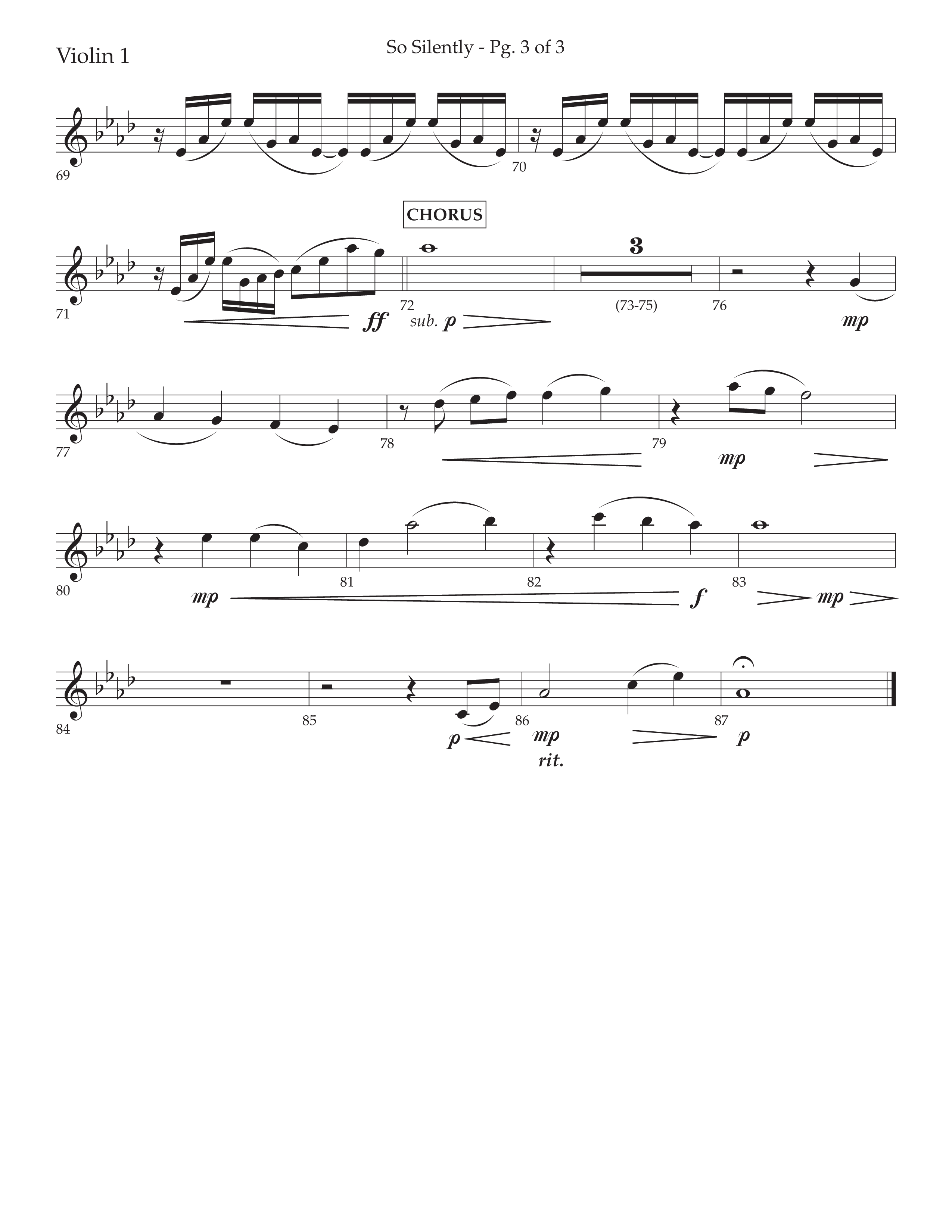 So Silently (with Silent Night Holy Night) (Choral Anthem SATB) Violin 1 (Lifeway Choral / Arr. John Bolin / Arr. Don Koch)