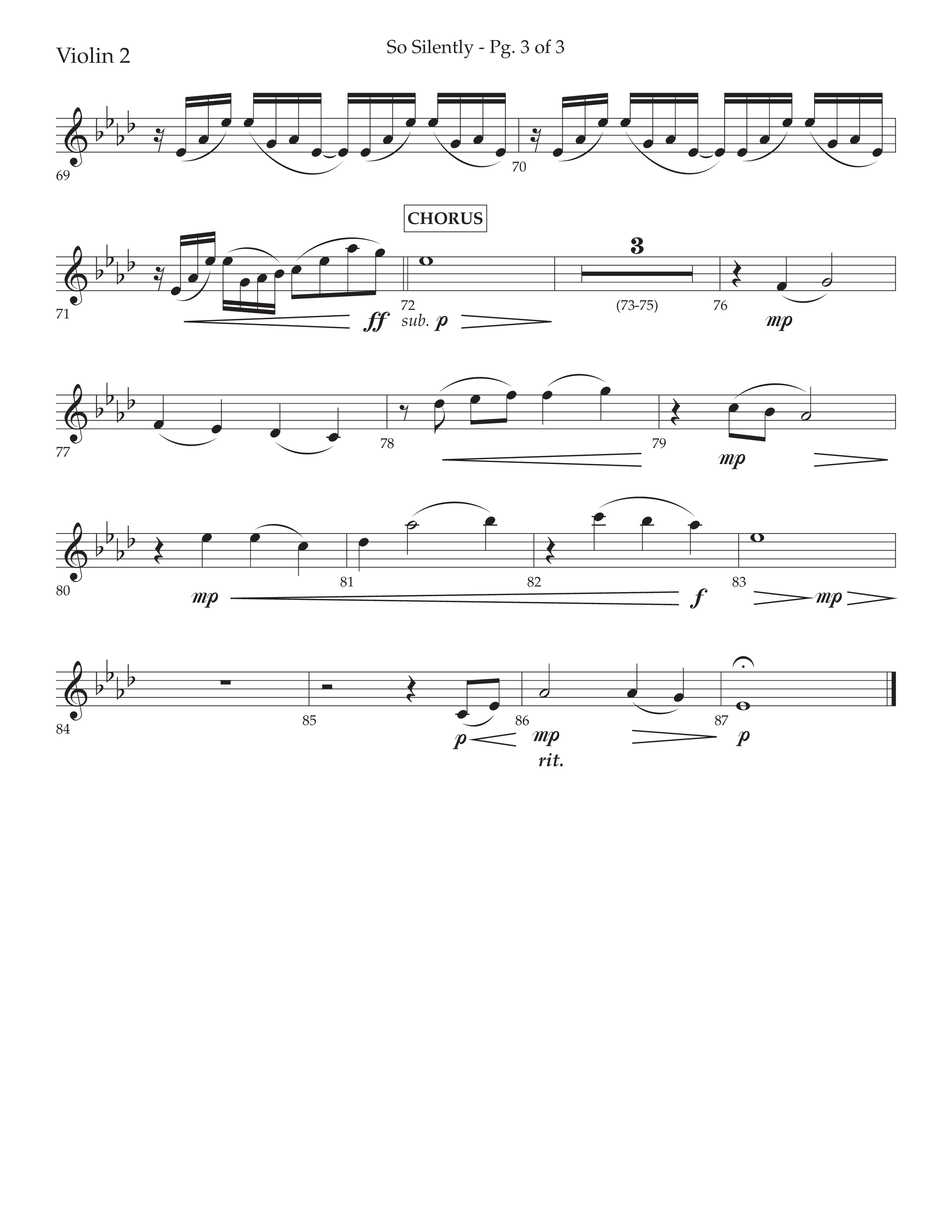 So Silently (with Silent Night Holy Night) (Choral Anthem SATB) Violin 2 (Lifeway Choral / Arr. John Bolin / Arr. Don Koch)