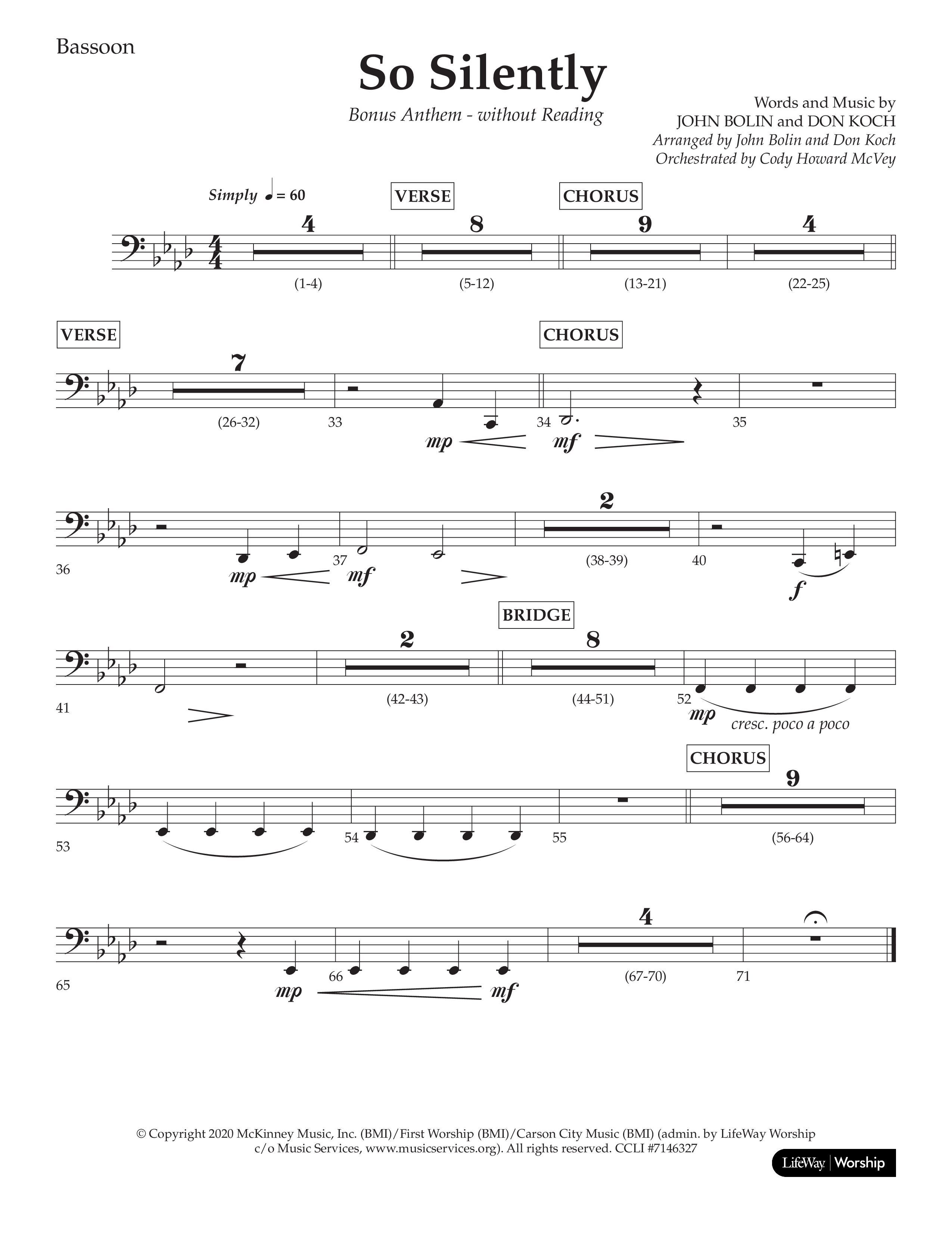 So Silently (Choral Anthem SATB) Bassoon (Lifeway Choral / Arr. John Bolin / Arr. Don Koch)