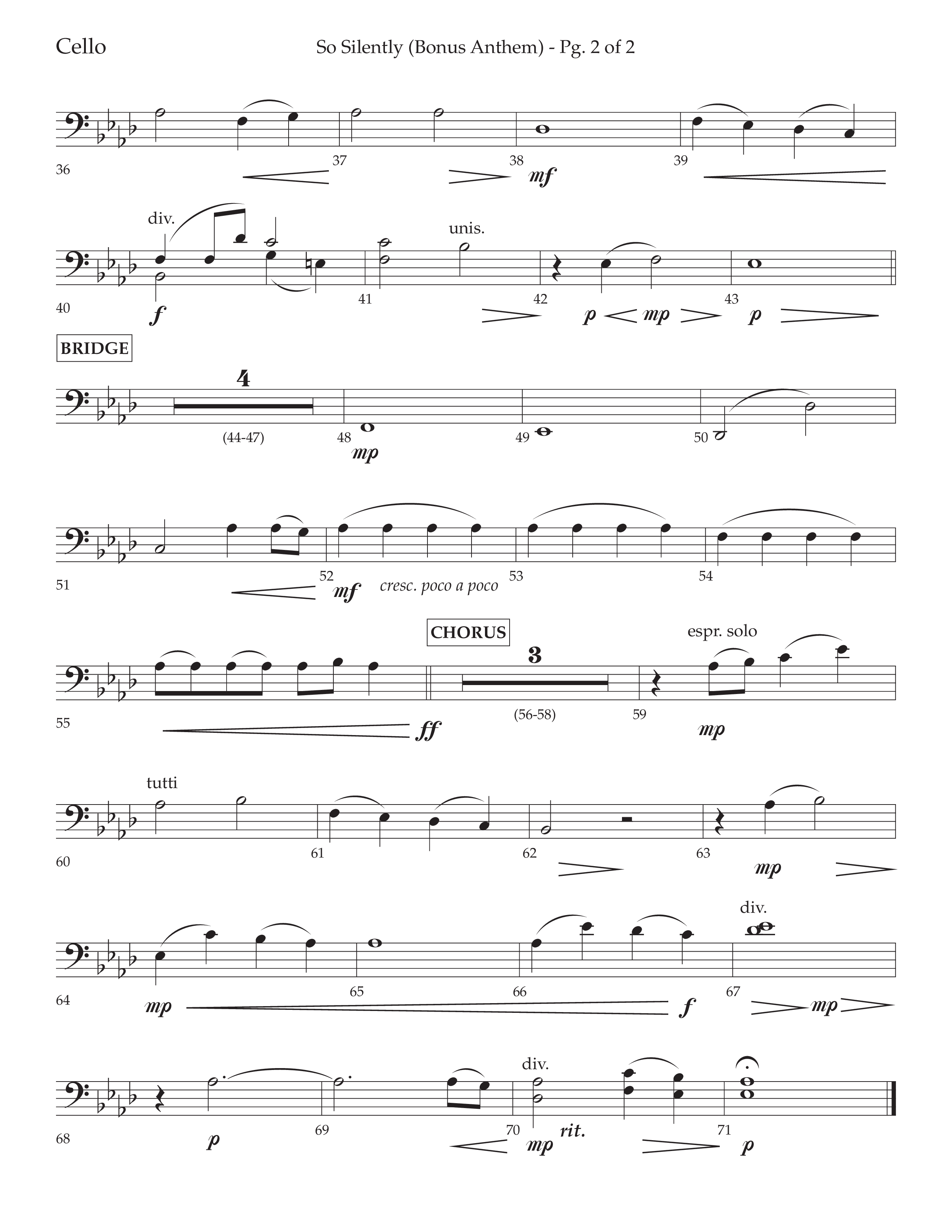 So Silently (Choral Anthem SATB) Cello (Lifeway Choral / Arr. John Bolin / Arr. Don Koch)