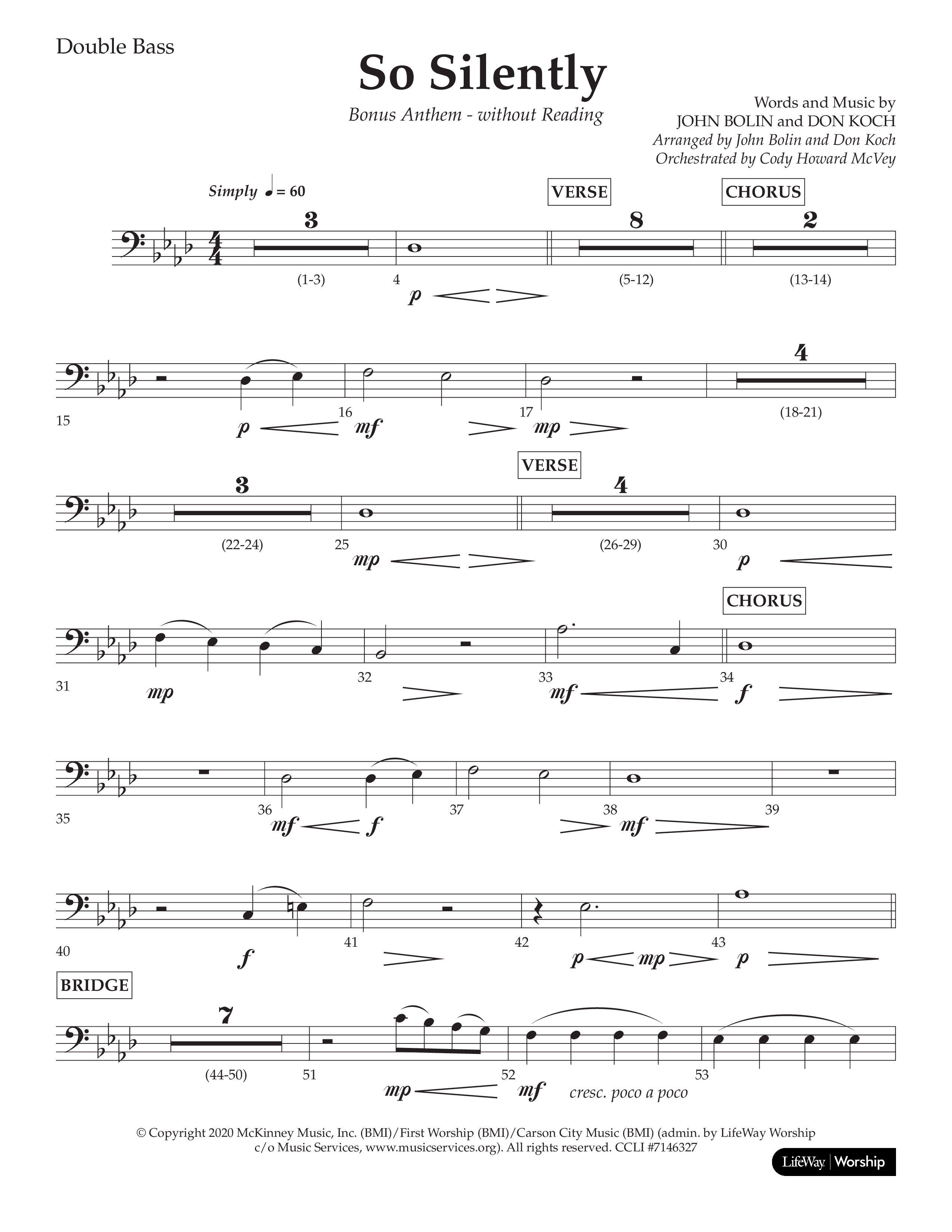 So Silently (Choral Anthem SATB) Double Bass (Lifeway Choral / Arr. John Bolin / Arr. Don Koch)