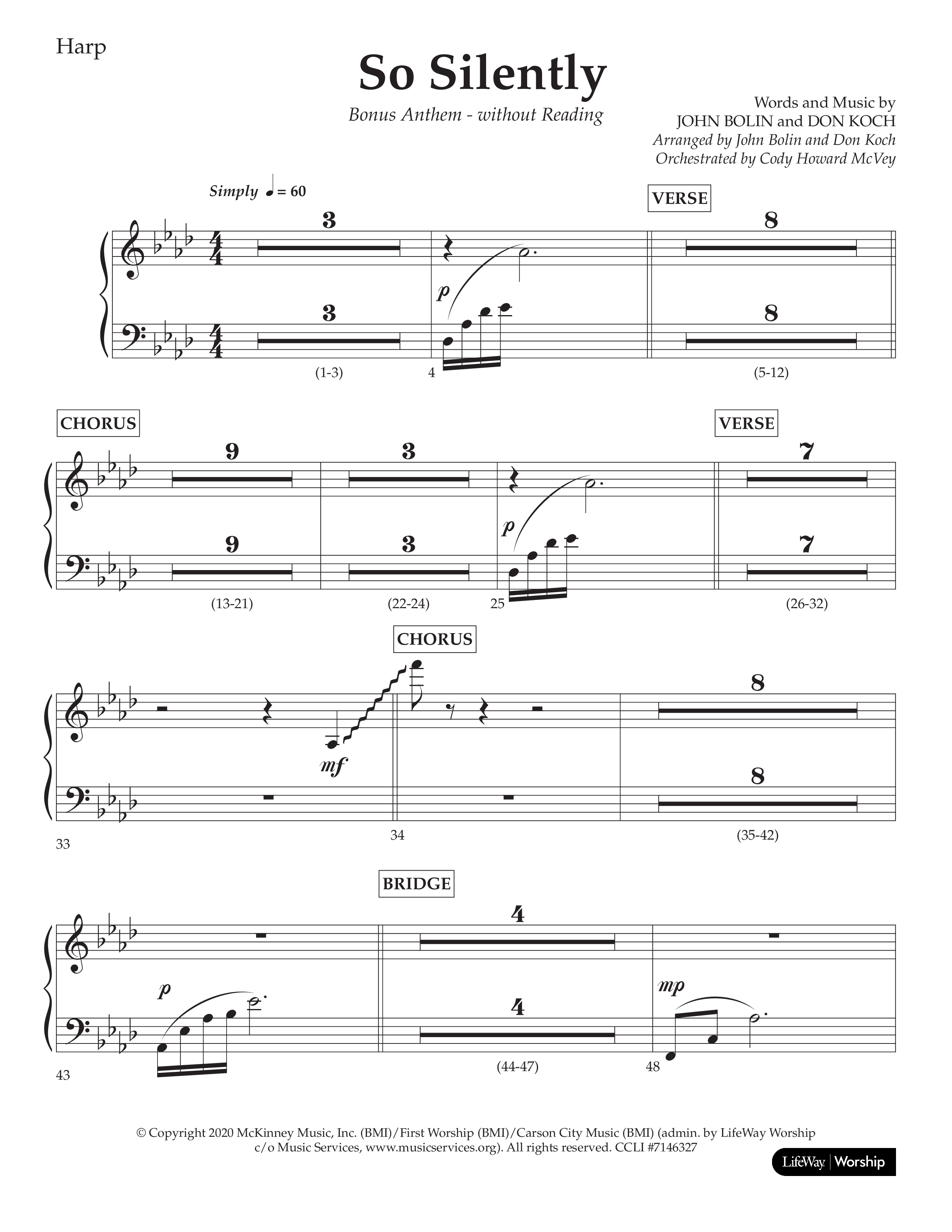 So Silently (Choral Anthem SATB) Harp (Lifeway Choral / Arr. John Bolin / Arr. Don Koch)