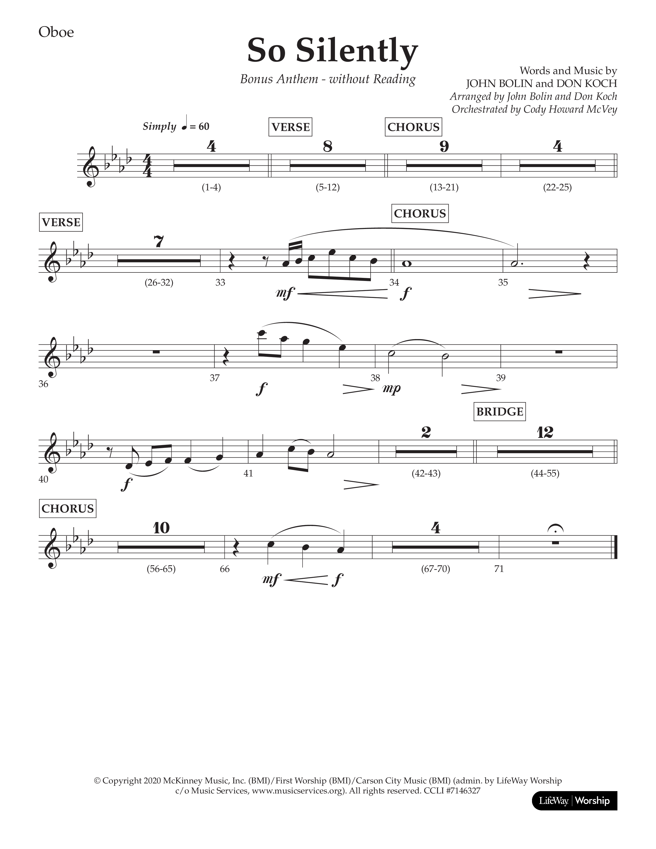 So Silently (Choral Anthem SATB) Oboe (Lifeway Choral / Arr. John Bolin / Arr. Don Koch)