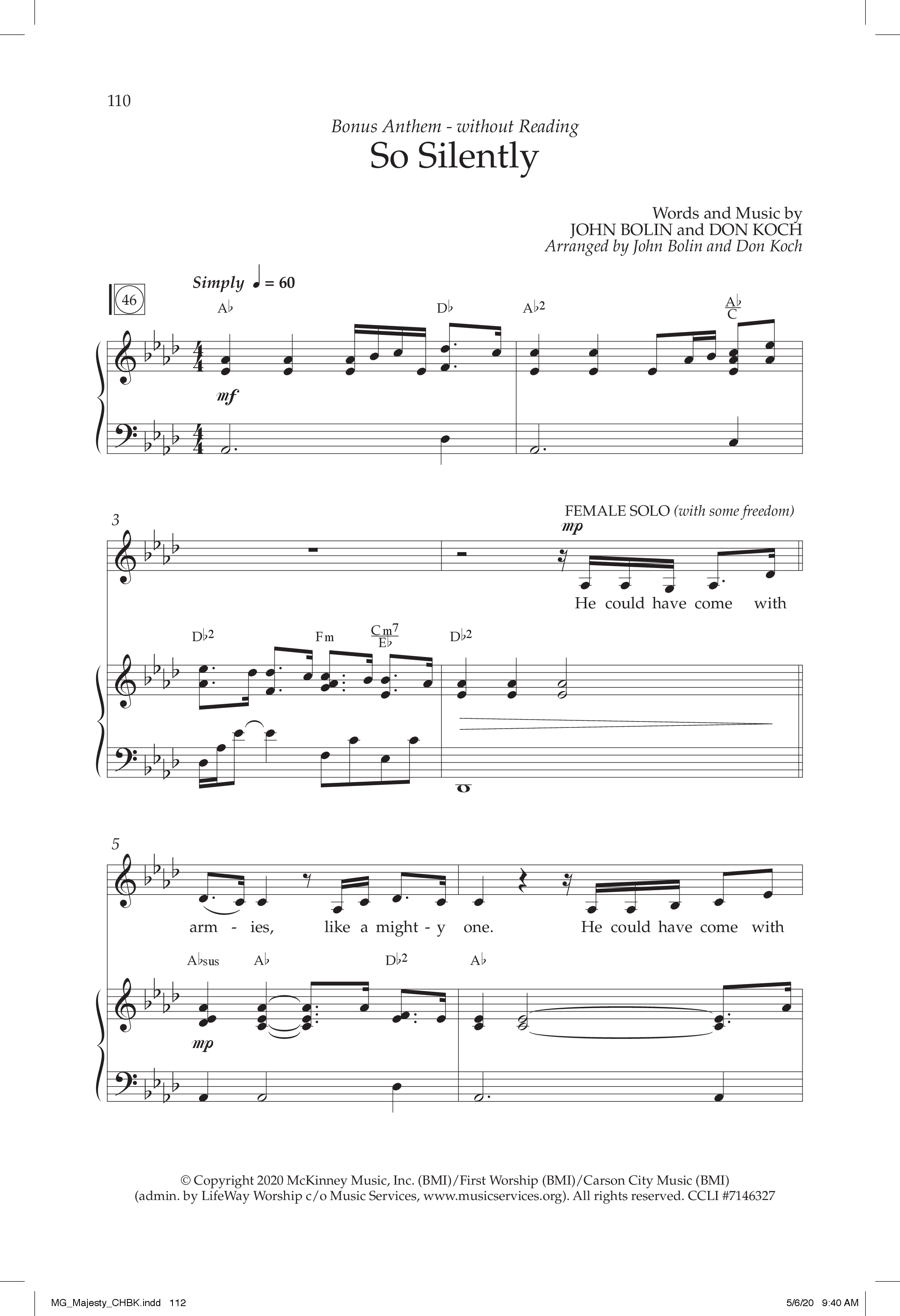 So Silently (Choral Anthem SATB) Anthem (SATB/Piano) (Lifeway Choral / Arr. John Bolin / Arr. Don Koch)