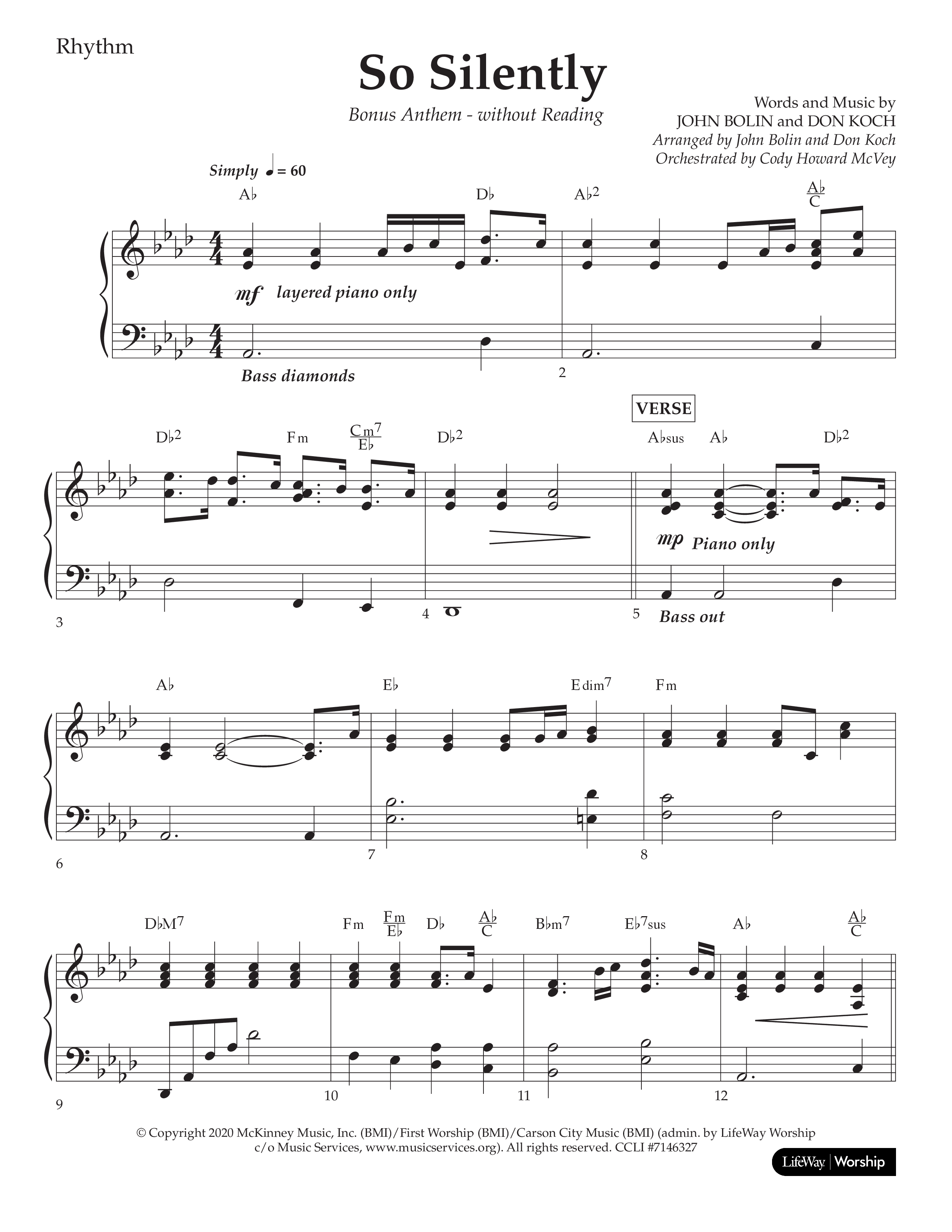 So Silently (Choral Anthem SATB) Rhythm Chart (Lifeway Choral / Arr. John Bolin / Arr. Don Koch)