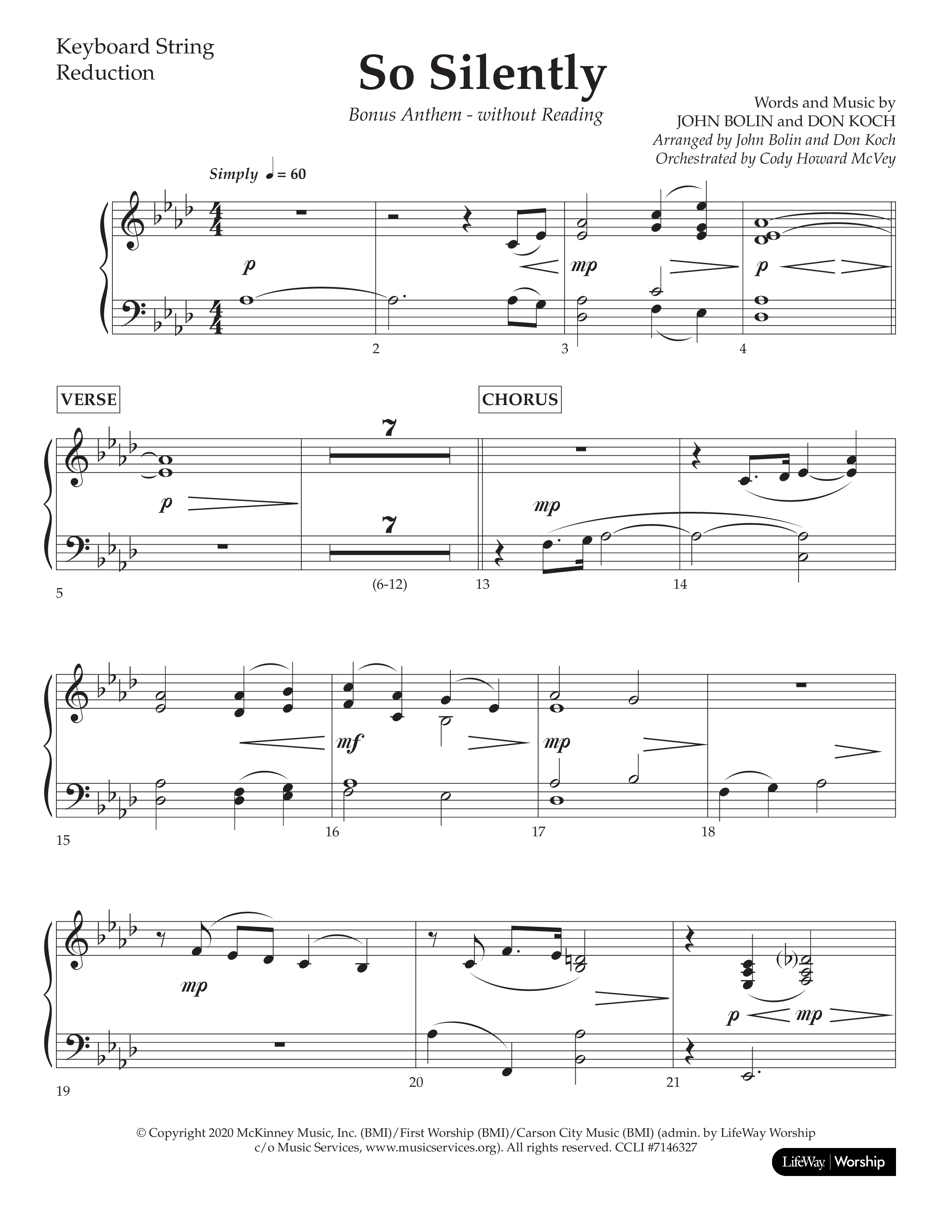 So Silently (Choral Anthem SATB) String Reduction (Lifeway Choral / Arr. John Bolin / Arr. Don Koch)