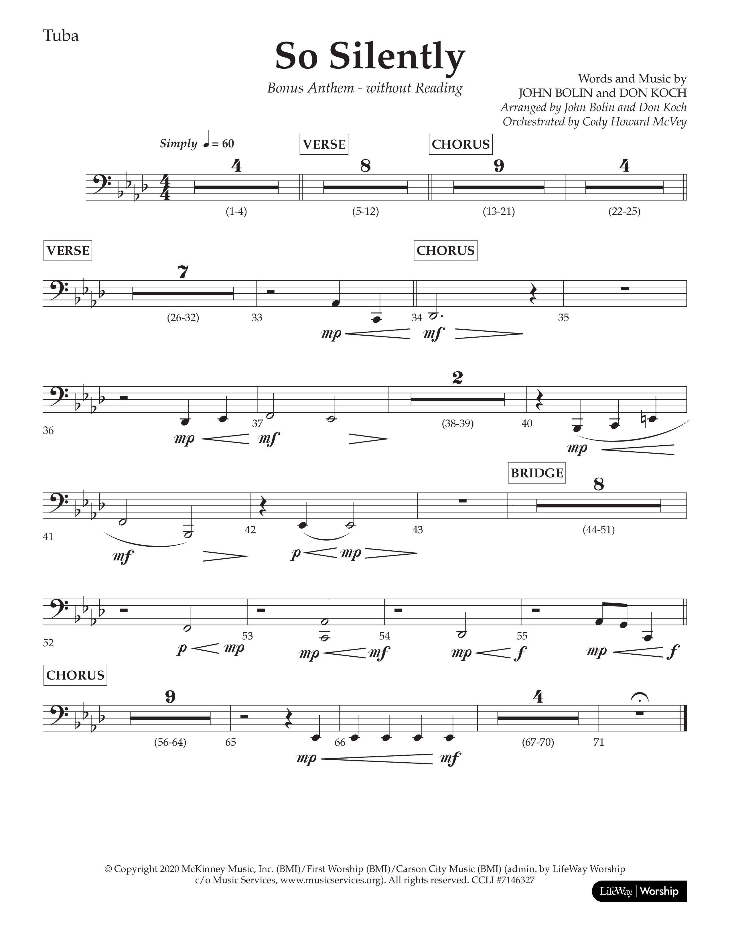 So Silently (Choral Anthem SATB) Tuba (Lifeway Choral / Arr. John Bolin / Arr. Don Koch)