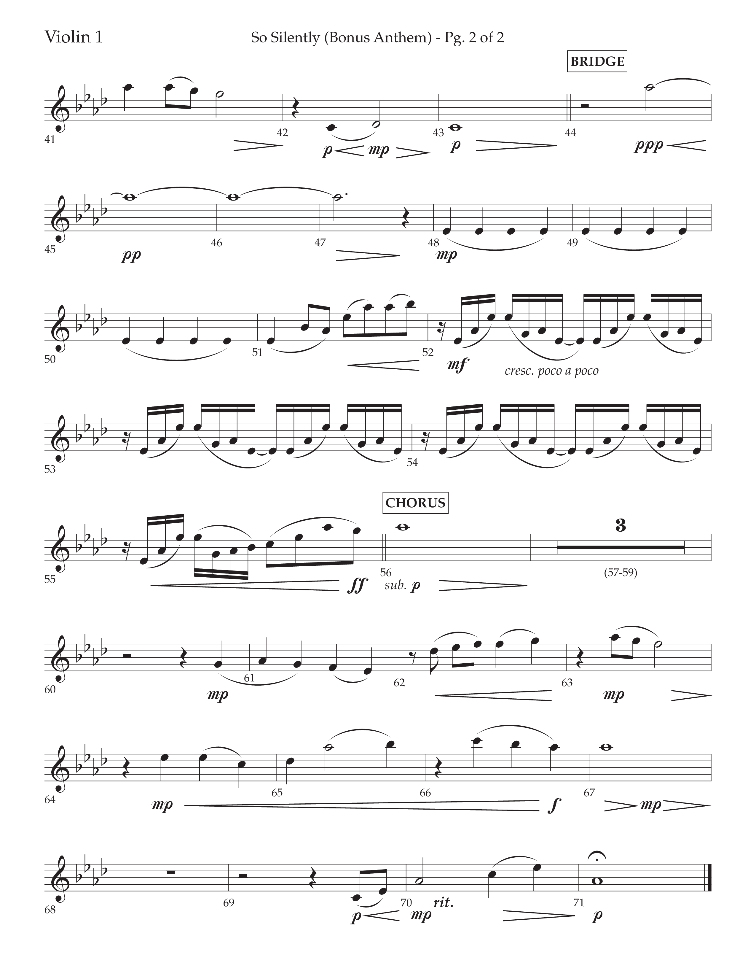So Silently (Choral Anthem SATB) Violin 1 (Lifeway Choral / Arr. John Bolin / Arr. Don Koch)