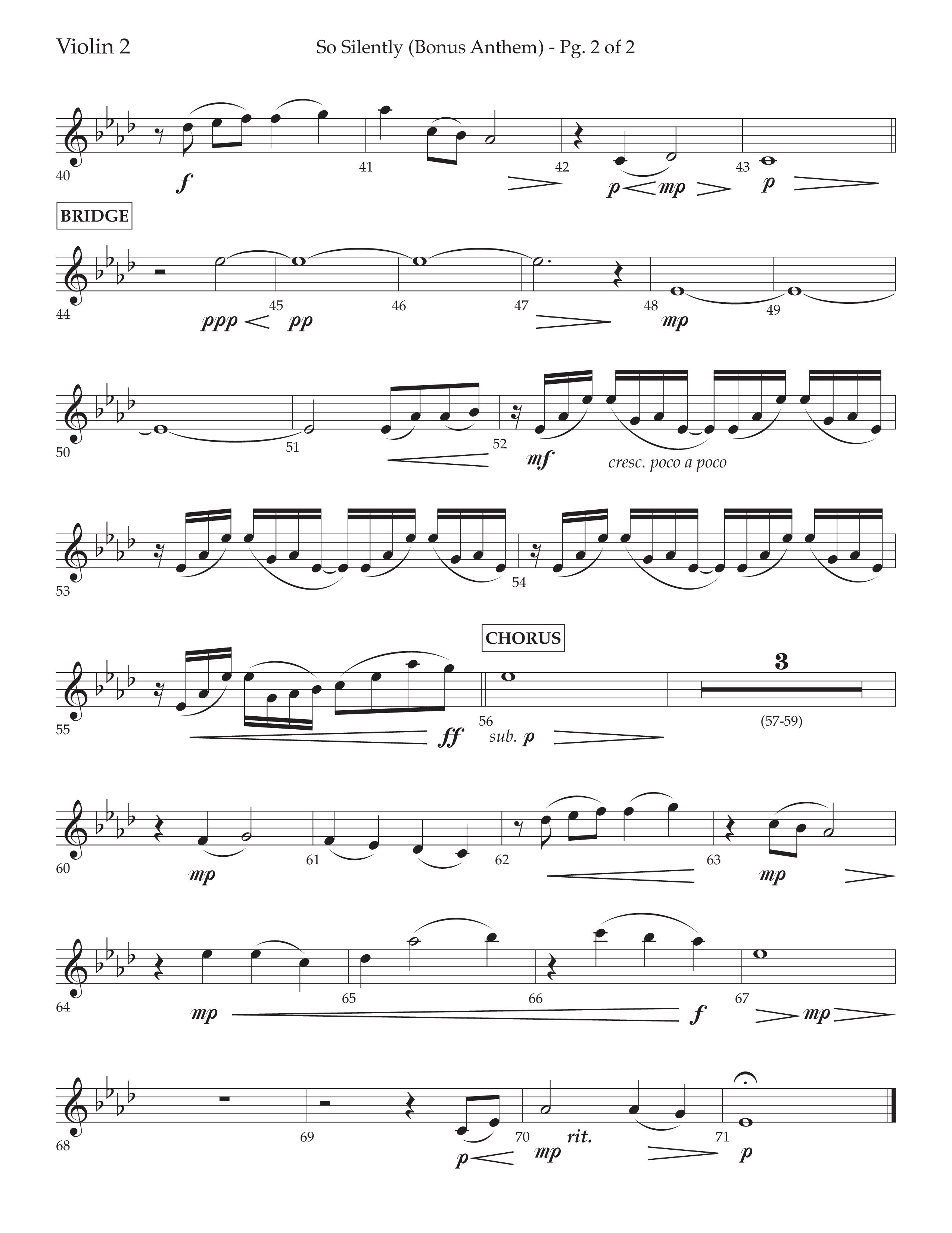 So Silently (Choral Anthem SATB) Violin 2 (Lifeway Choral / Arr. John Bolin / Arr. Don Koch)