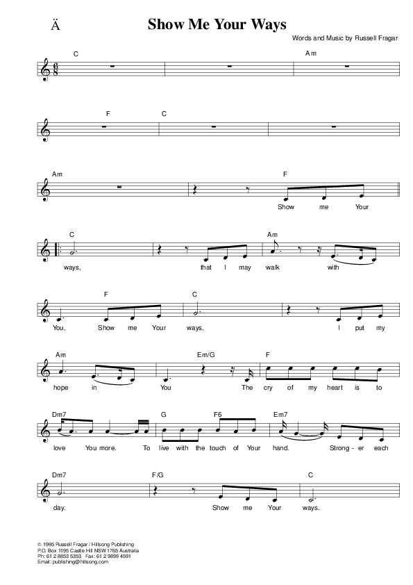 Show Me Your Ways Lead Sheet (Hillsong Worship)