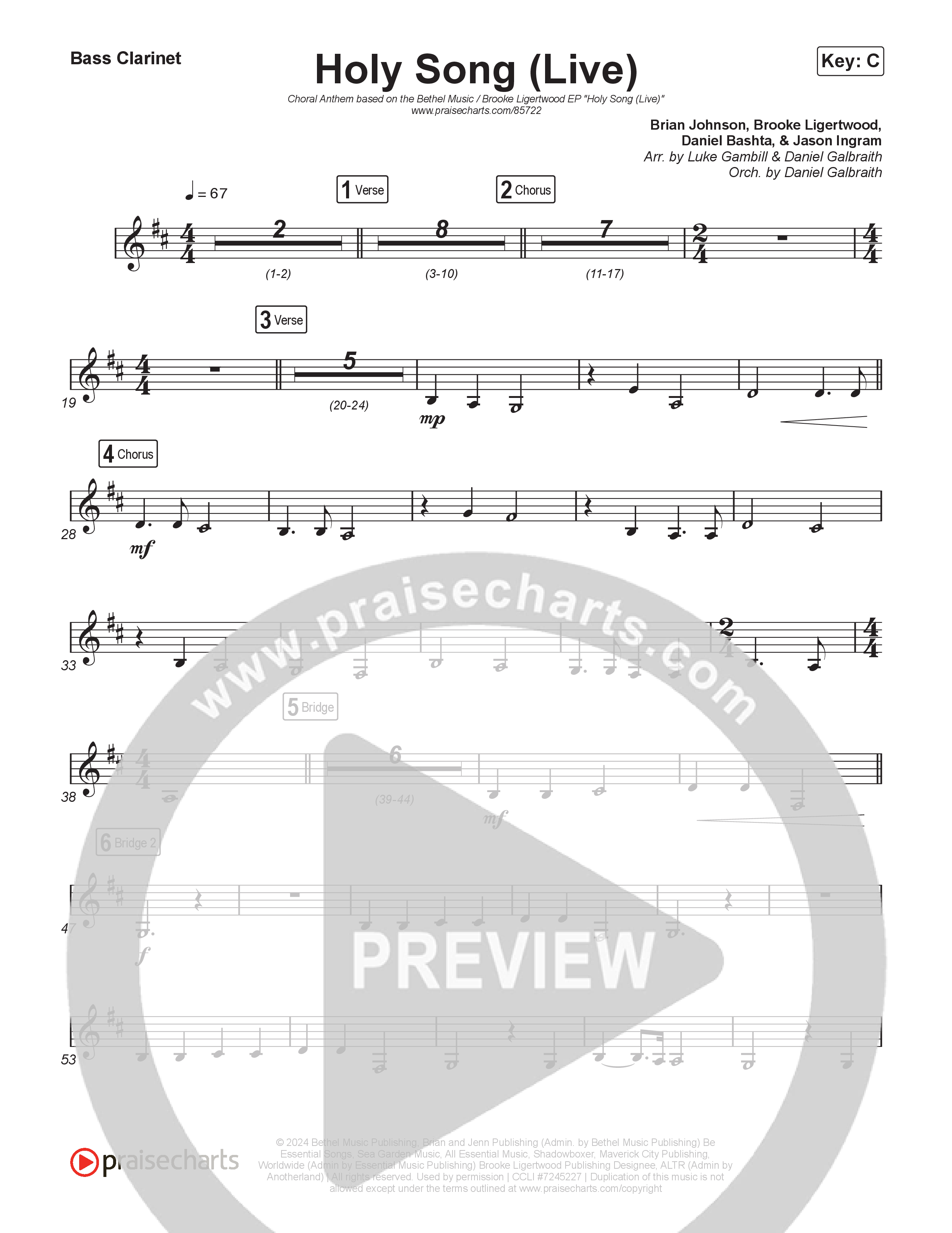 Holy Song (Choral Anthem SATB) Bass Clarinet (Bethel Music / Brooke Ligertwood / Arr. Luke Gambill)