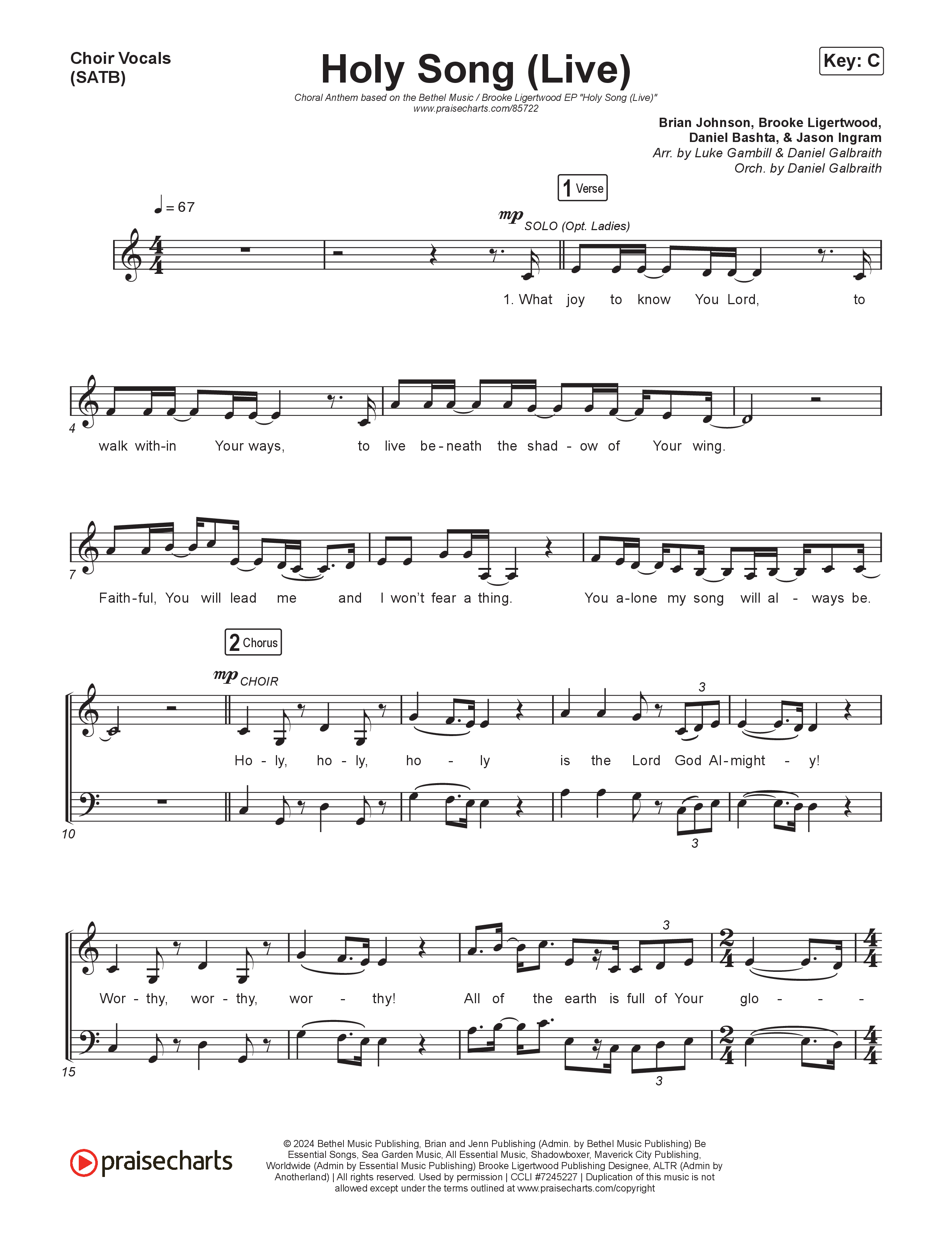 Holy Song (Choral Anthem SATB) Choir Sheet (SATB) (Bethel Music / Brooke Ligertwood / Arr. Luke Gambill)