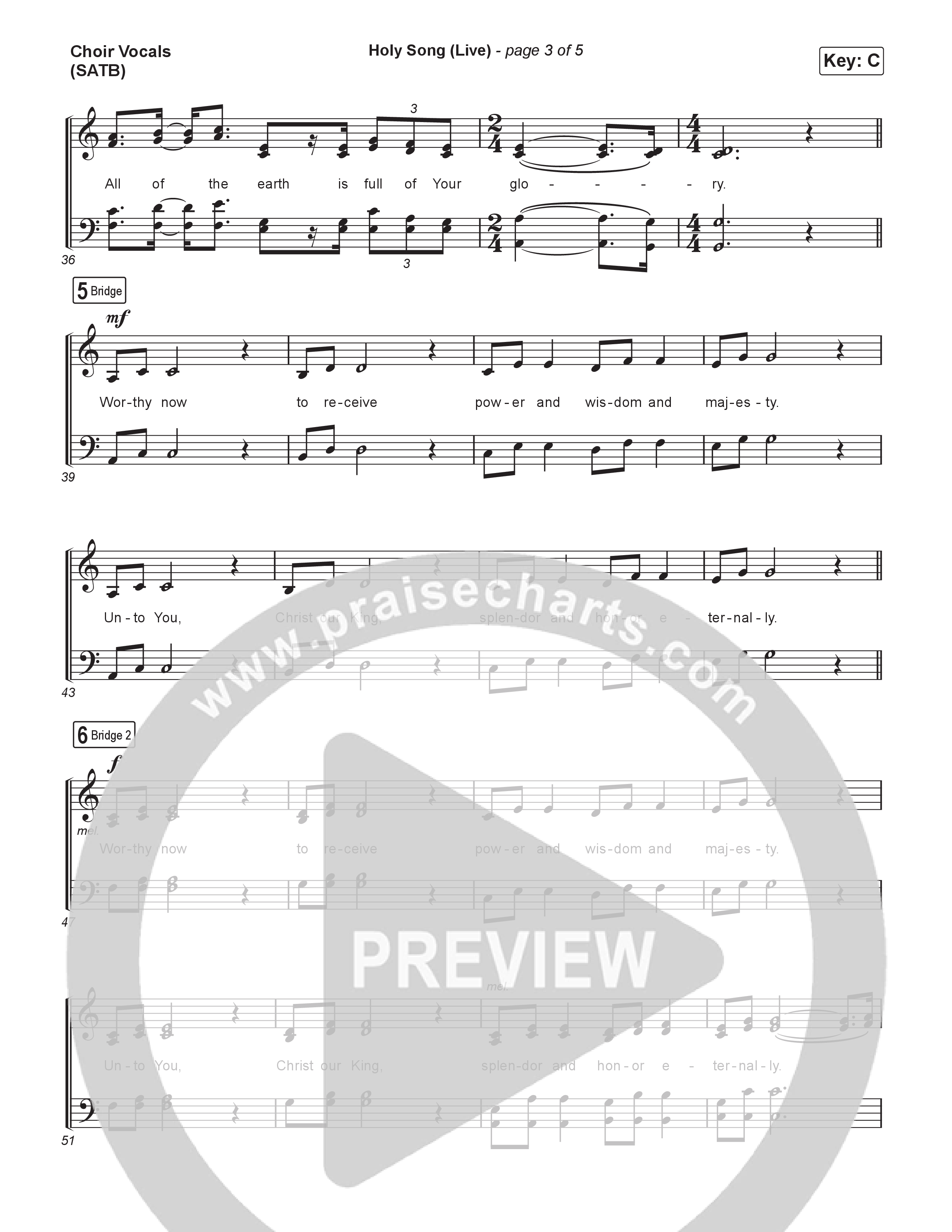 Holy Song (Choral Anthem SATB) Choir Sheet (SATB) (Bethel Music / Brooke Ligertwood / Arr. Luke Gambill)