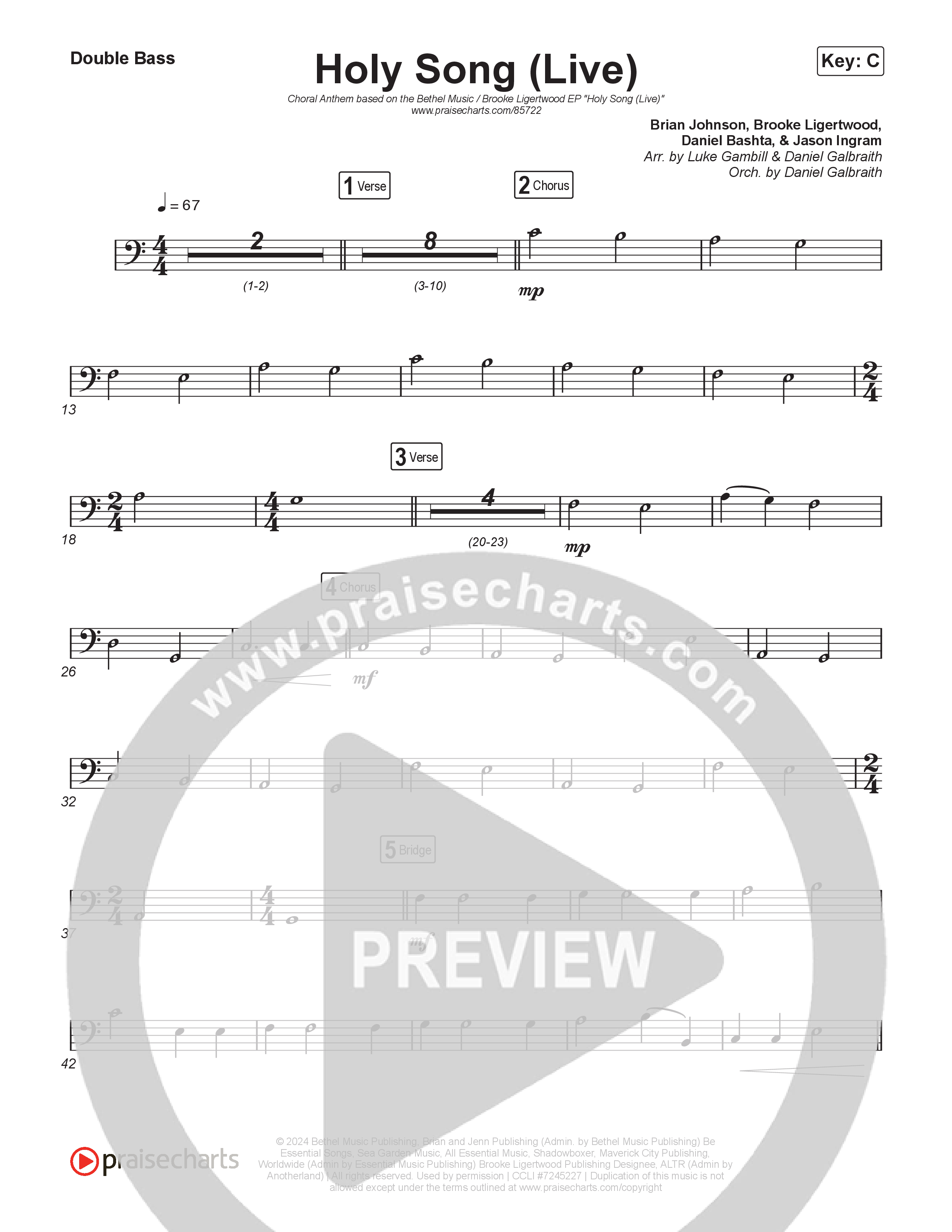 Holy Song (Choral Anthem SATB) String Bass (Bethel Music / Brooke Ligertwood / Arr. Luke Gambill)