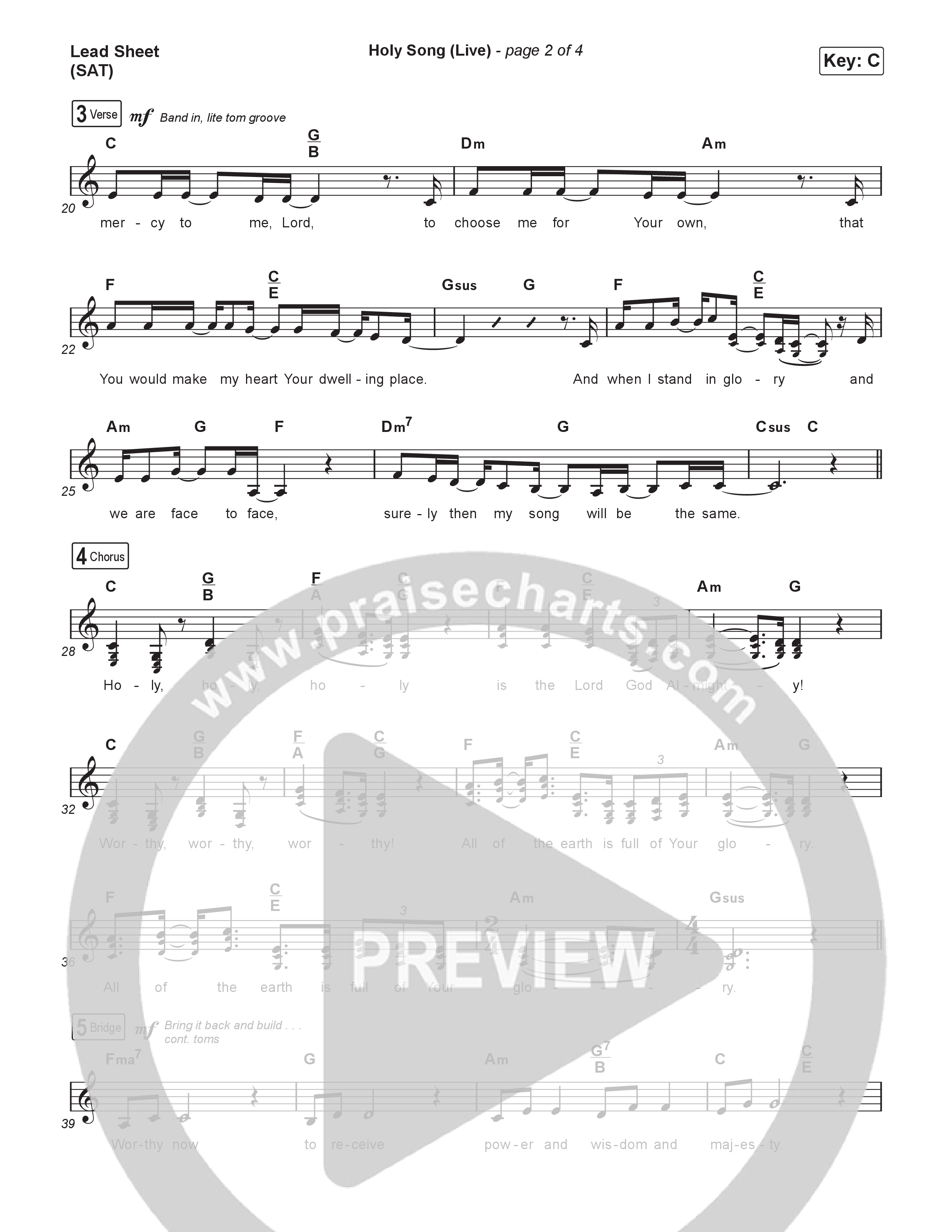 Holy Song (Choral Anthem SATB) Lead Sheet (SAT) (Bethel Music / Brooke Ligertwood / Arr. Luke Gambill)