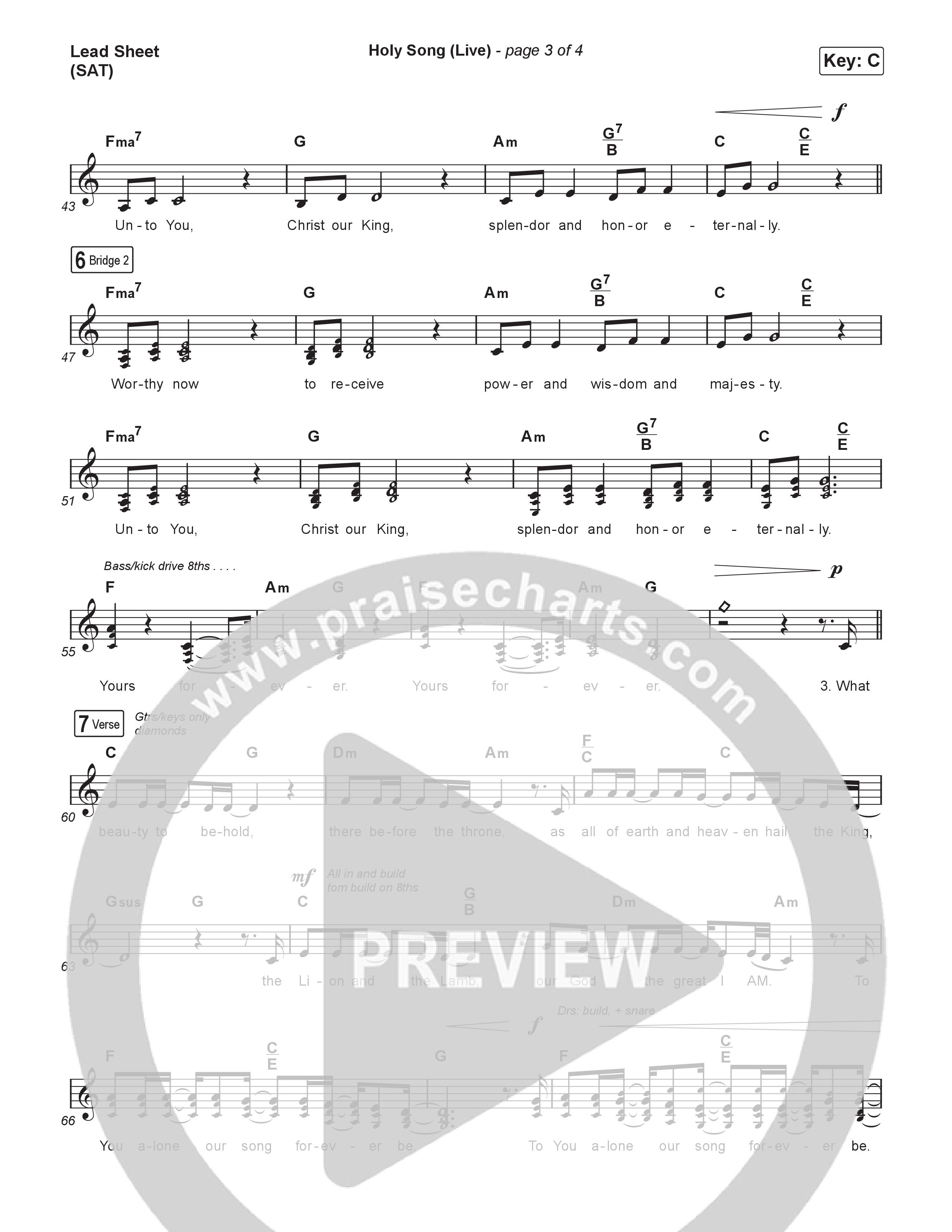 Holy Song (Choral Anthem SATB) Lead Sheet (SAT) (Bethel Music / Brooke Ligertwood / Arr. Luke Gambill)