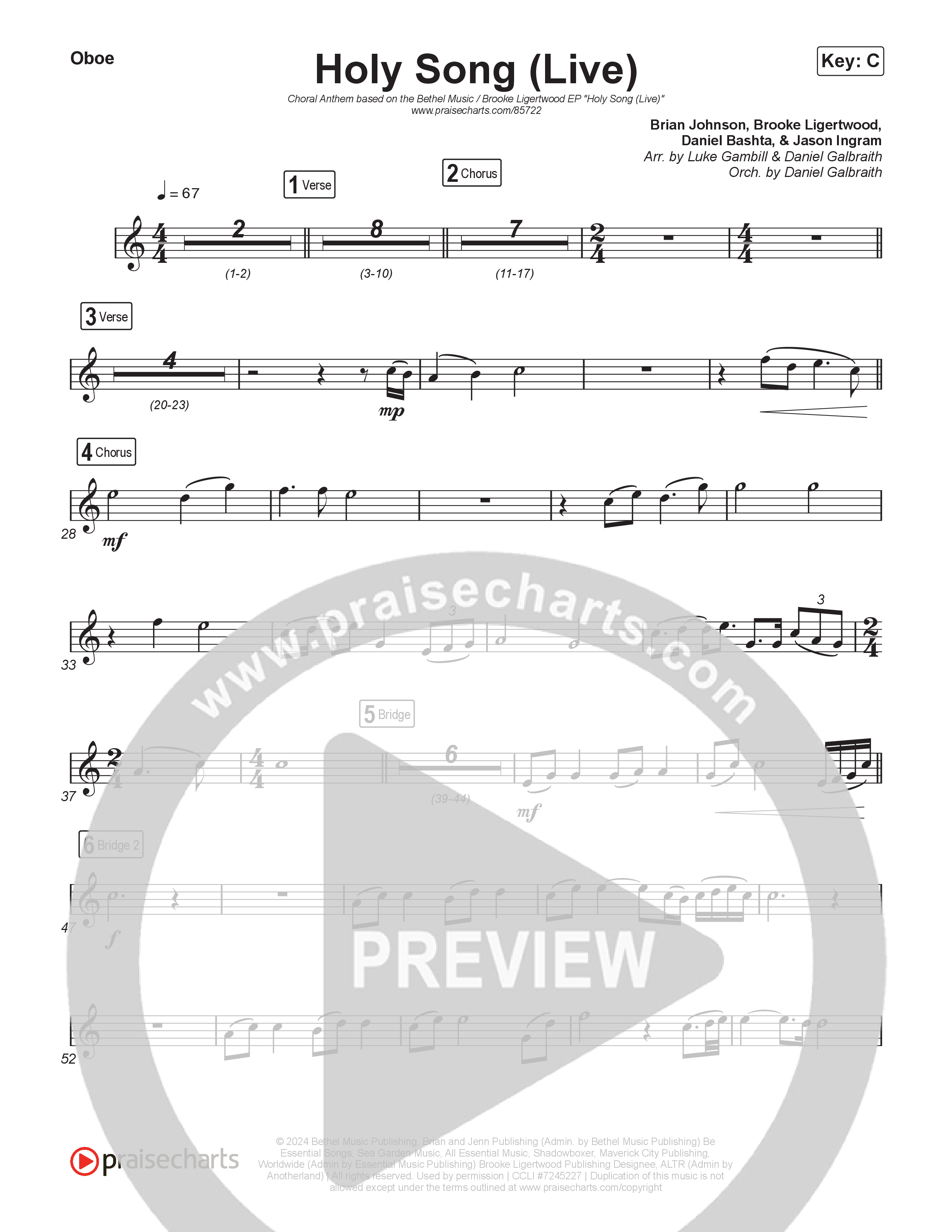 Holy Song (Choral Anthem SATB) Oboe (Bethel Music / Brooke Ligertwood / Arr. Luke Gambill)