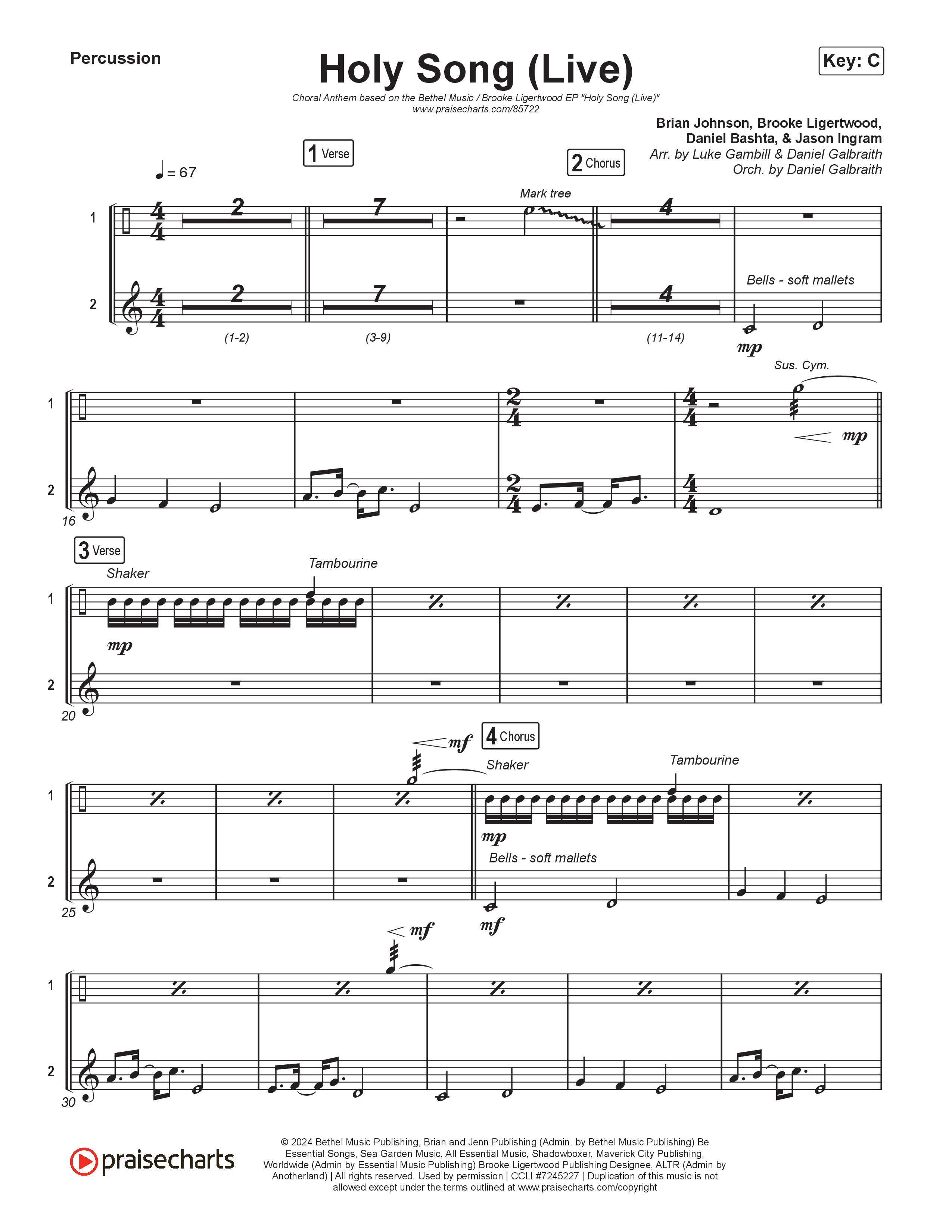 Holy Song (Choral Anthem SATB) Percussion (Bethel Music / Brooke Ligertwood / Arr. Luke Gambill)