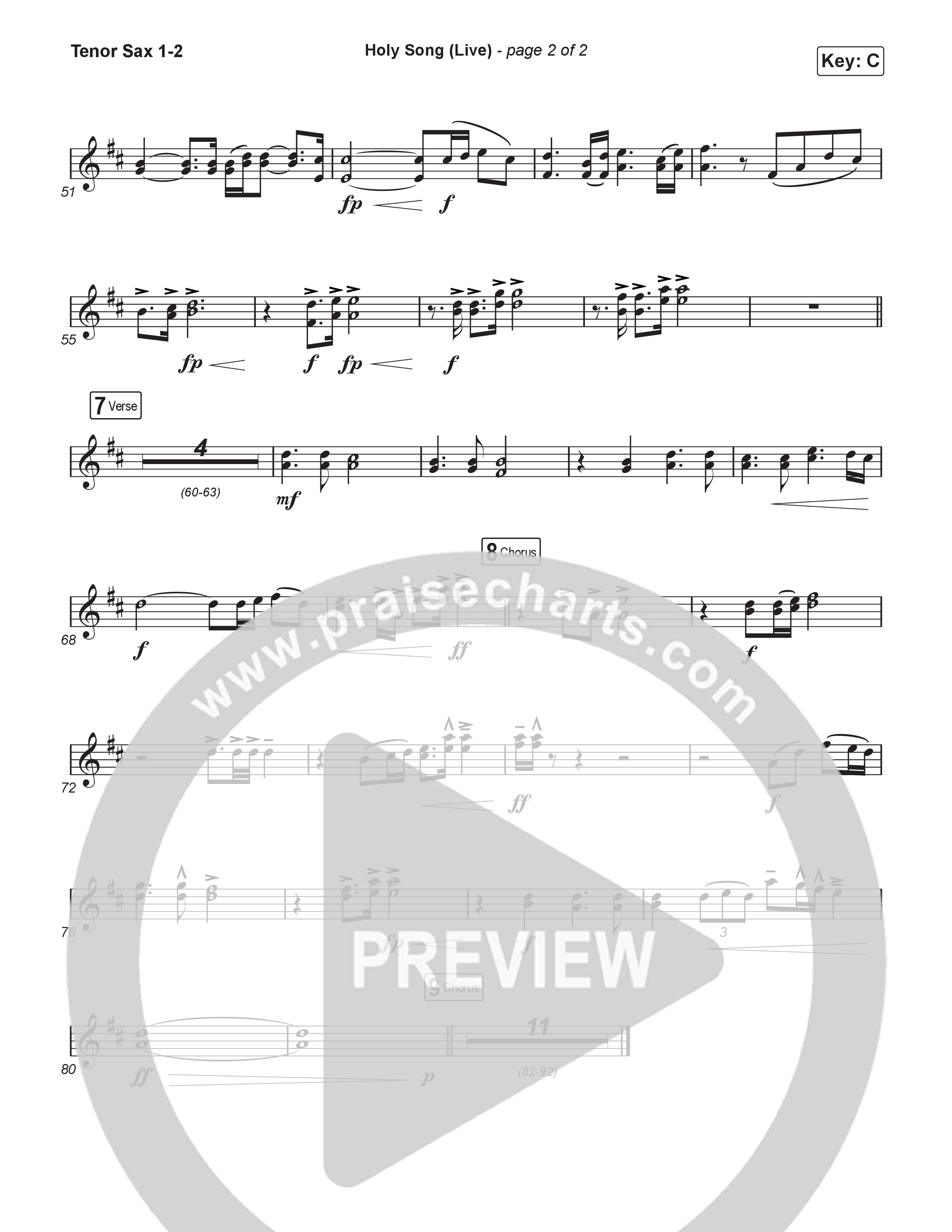 Holy Song (Choral Anthem SATB) Tenor Sax 1,2 (Bethel Music / Brooke Ligertwood / Arr. Luke Gambill)