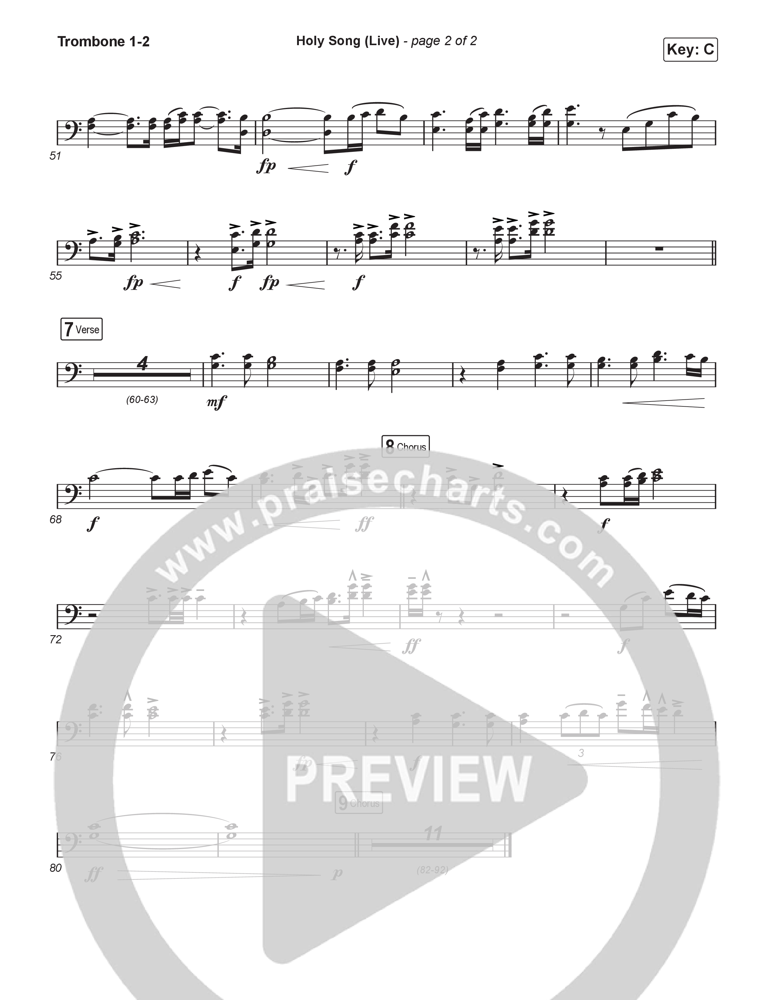 Holy Song (Choral Anthem SATB) Trombone 1/2 (Bethel Music / Brooke Ligertwood / Arr. Luke Gambill)