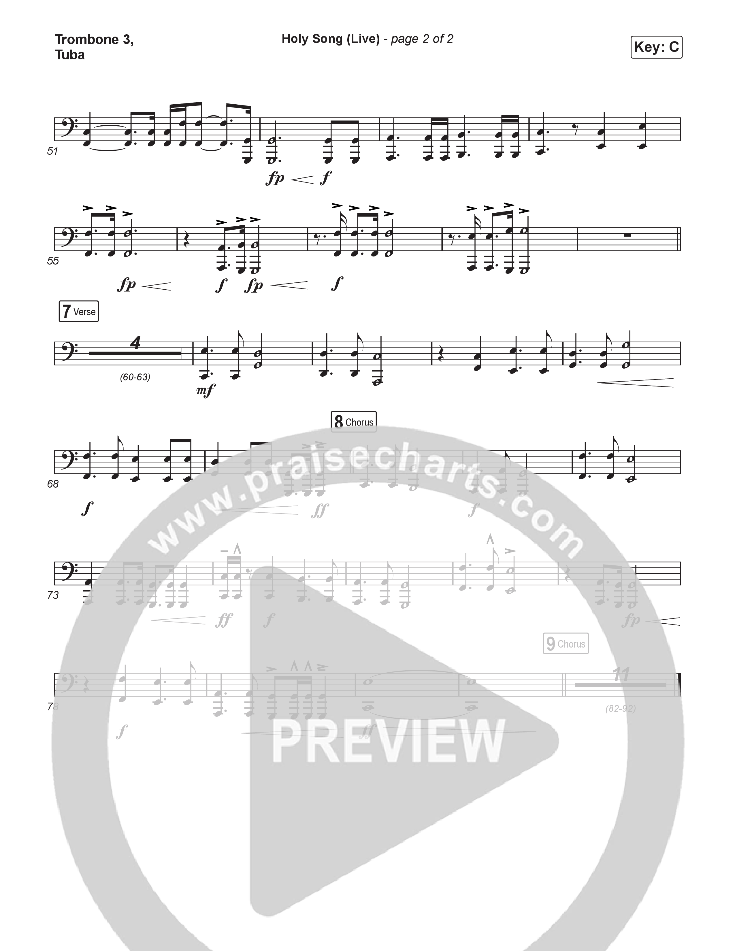 Holy Song (Choral Anthem SATB) Trombone 3/Tuba (Bethel Music / Brooke Ligertwood / Arr. Luke Gambill)