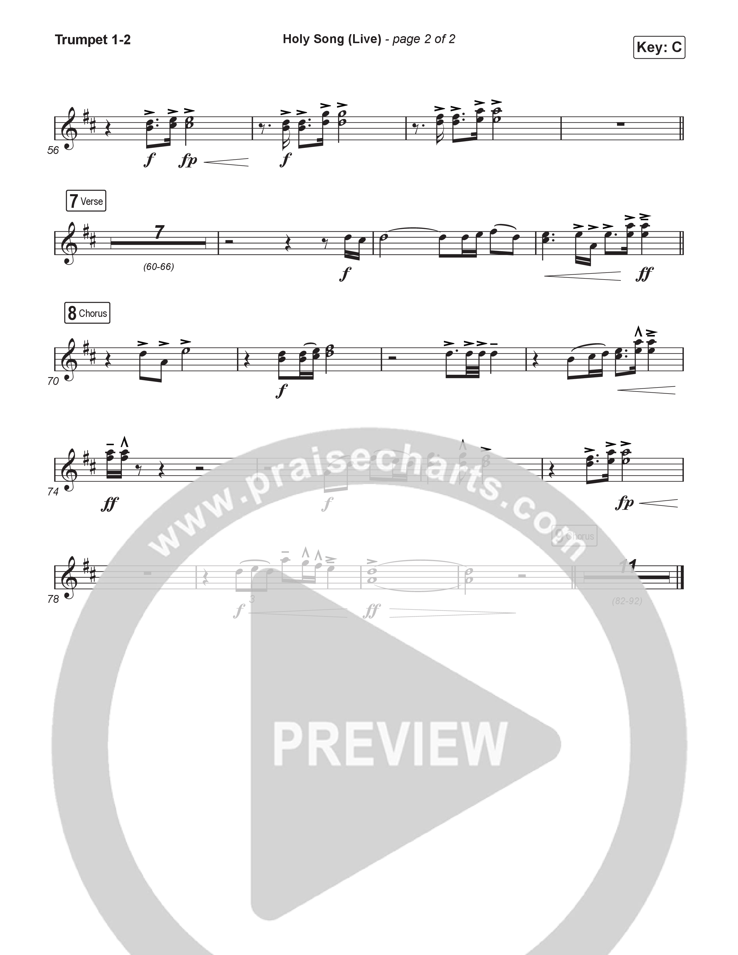 Holy Song (Choral Anthem SATB) Trumpet 1,2 (Bethel Music / Brooke Ligertwood / Arr. Luke Gambill)