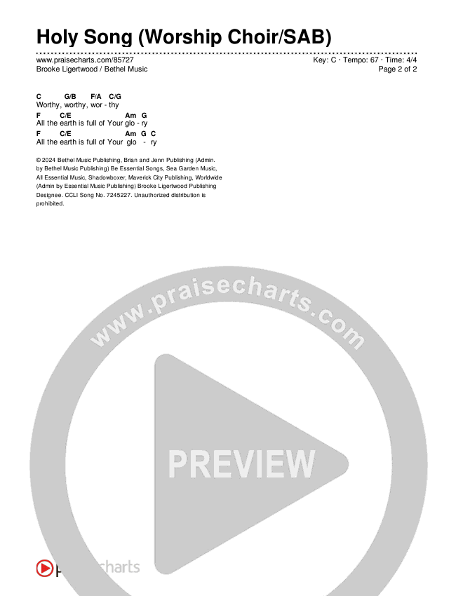 Holy Song (Worship Choir/SAB) Chords & Lyrics (Bethel Music / Brooke Ligertwood / Arr. Luke Gambill)