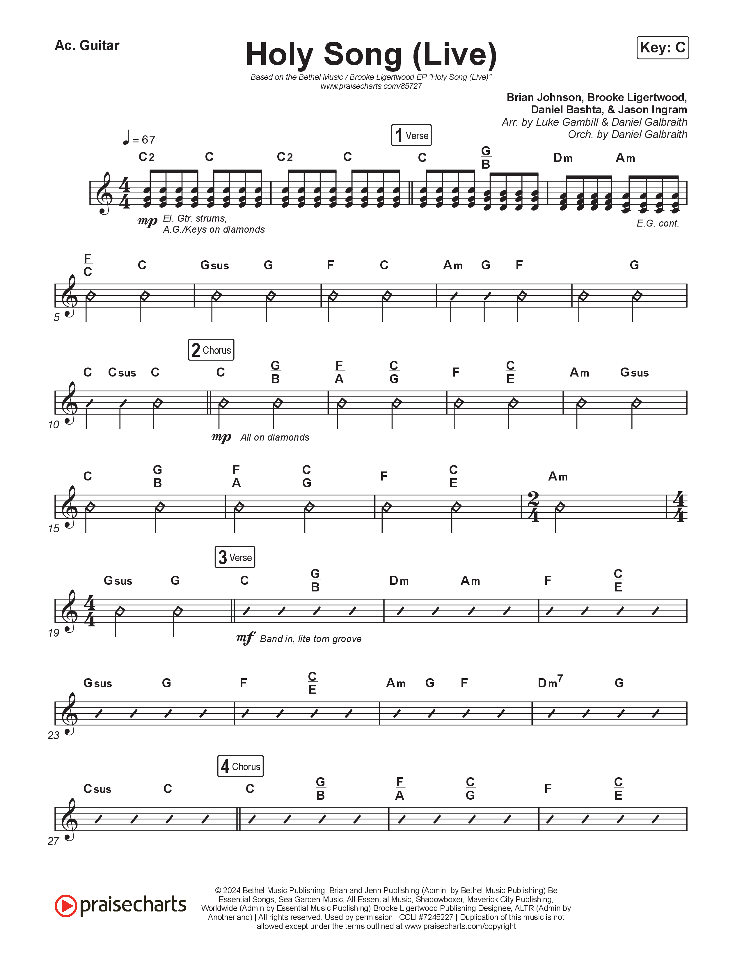 Holy Song (Worship Choir/SAB) Acoustic Guitar (Bethel Music / Brooke Ligertwood / Arr. Luke Gambill)