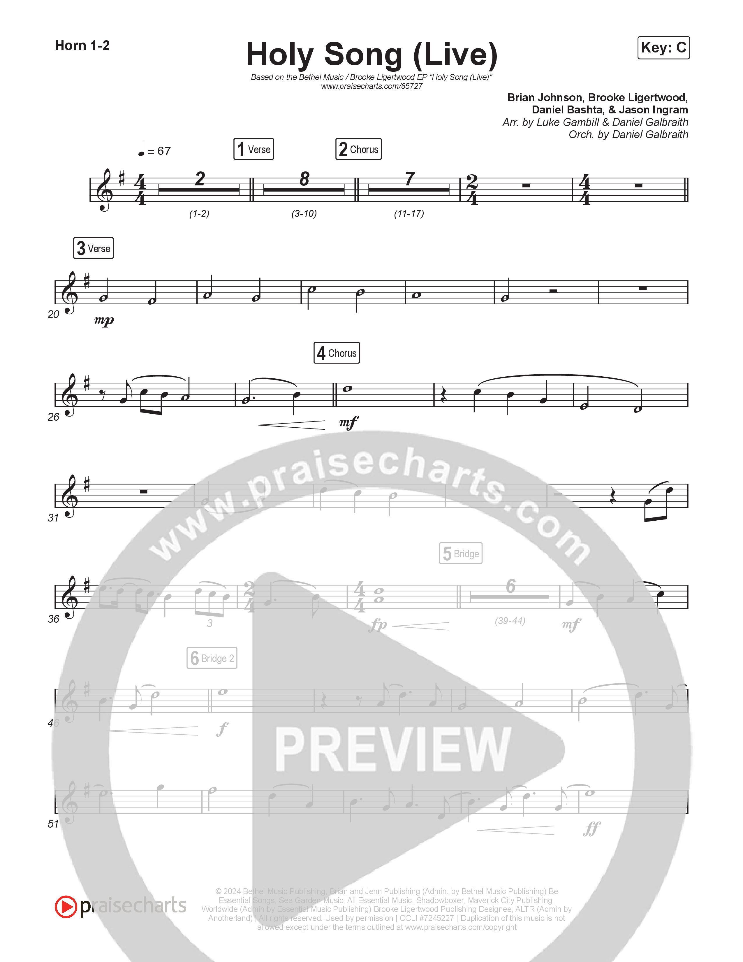 Holy Song (Worship Choir/SAB) French Horn 1/2 (Bethel Music / Brooke Ligertwood / Arr. Luke Gambill)