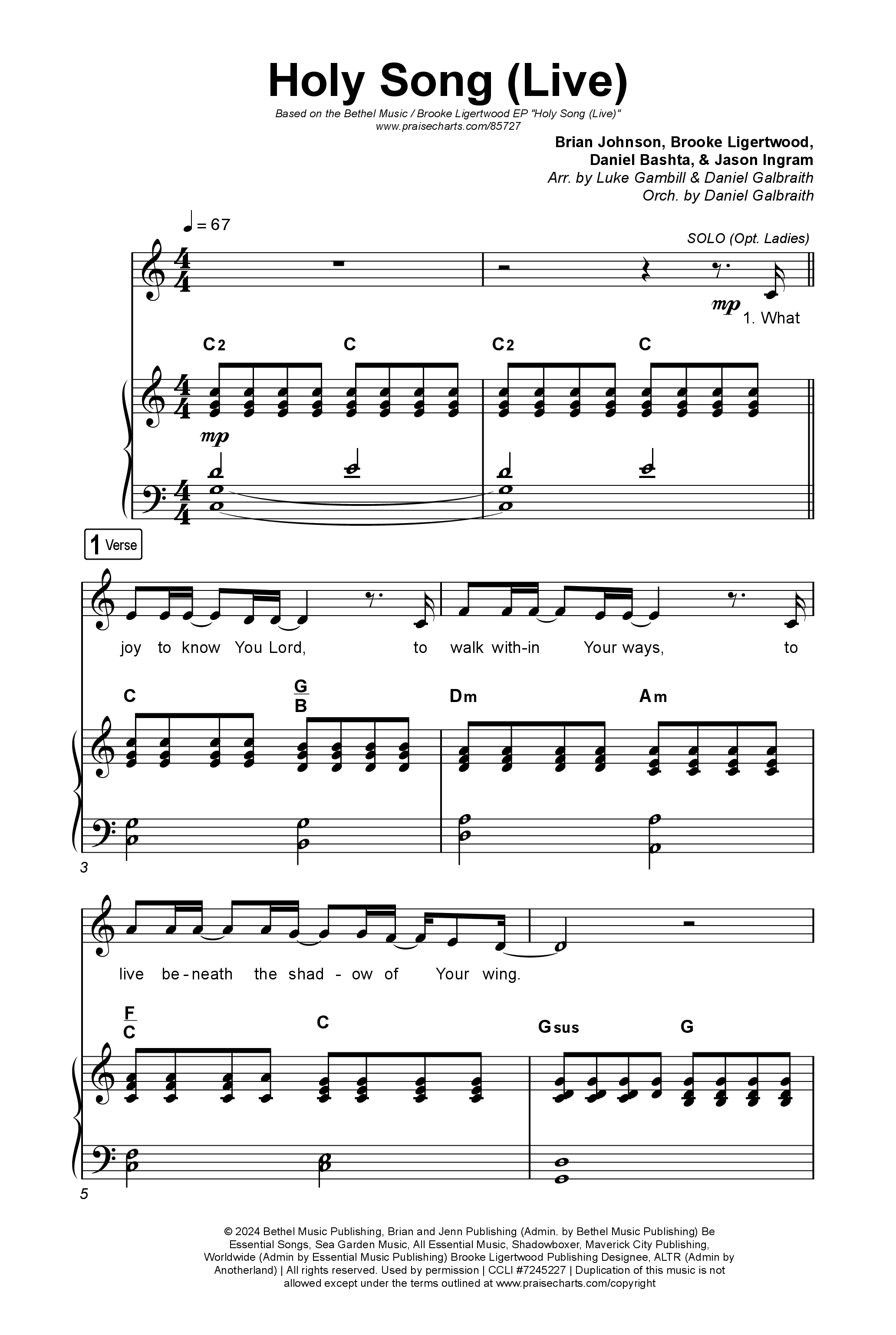 Holy Song (Worship Choir/SAB) Octavo (SAB & Pno) (Bethel Music / Brooke Ligertwood / Arr. Luke Gambill)