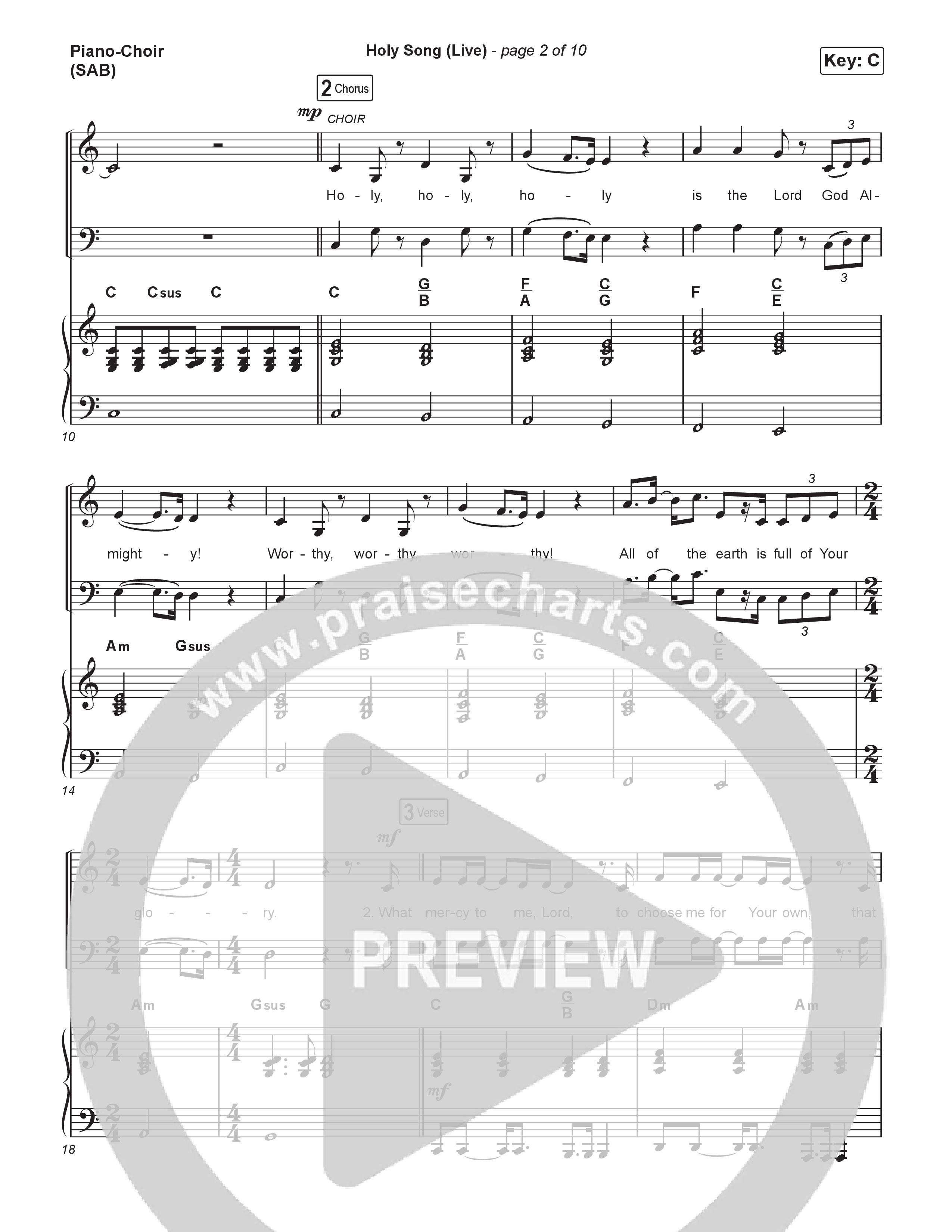 Holy Song (Worship Choir/SAB) Piano/Choir (SAB) (Bethel Music / Brooke Ligertwood / Arr. Luke Gambill)