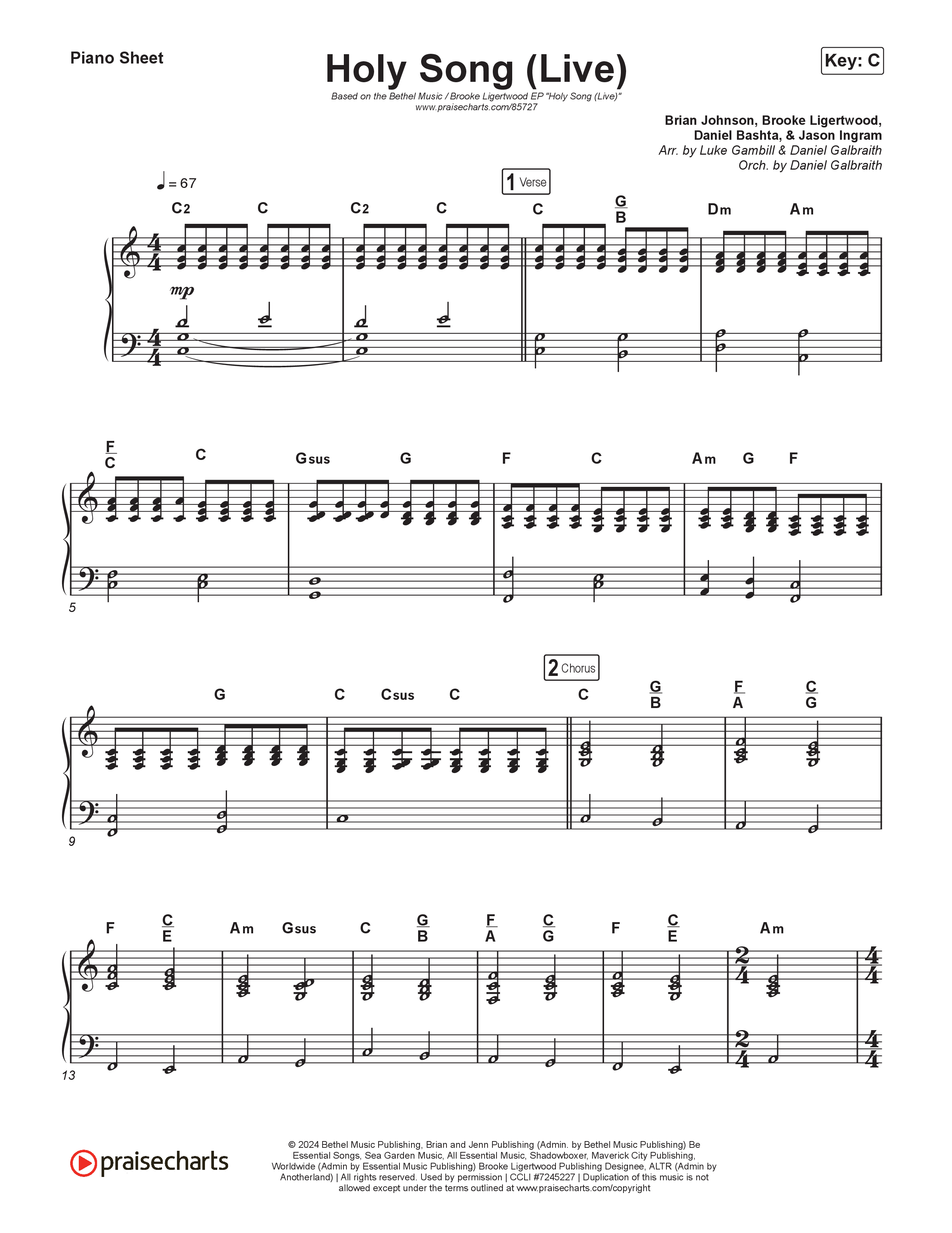 Holy Song (Worship Choir/SAB) Piano Sheet (Bethel Music / Brooke Ligertwood / Arr. Luke Gambill)