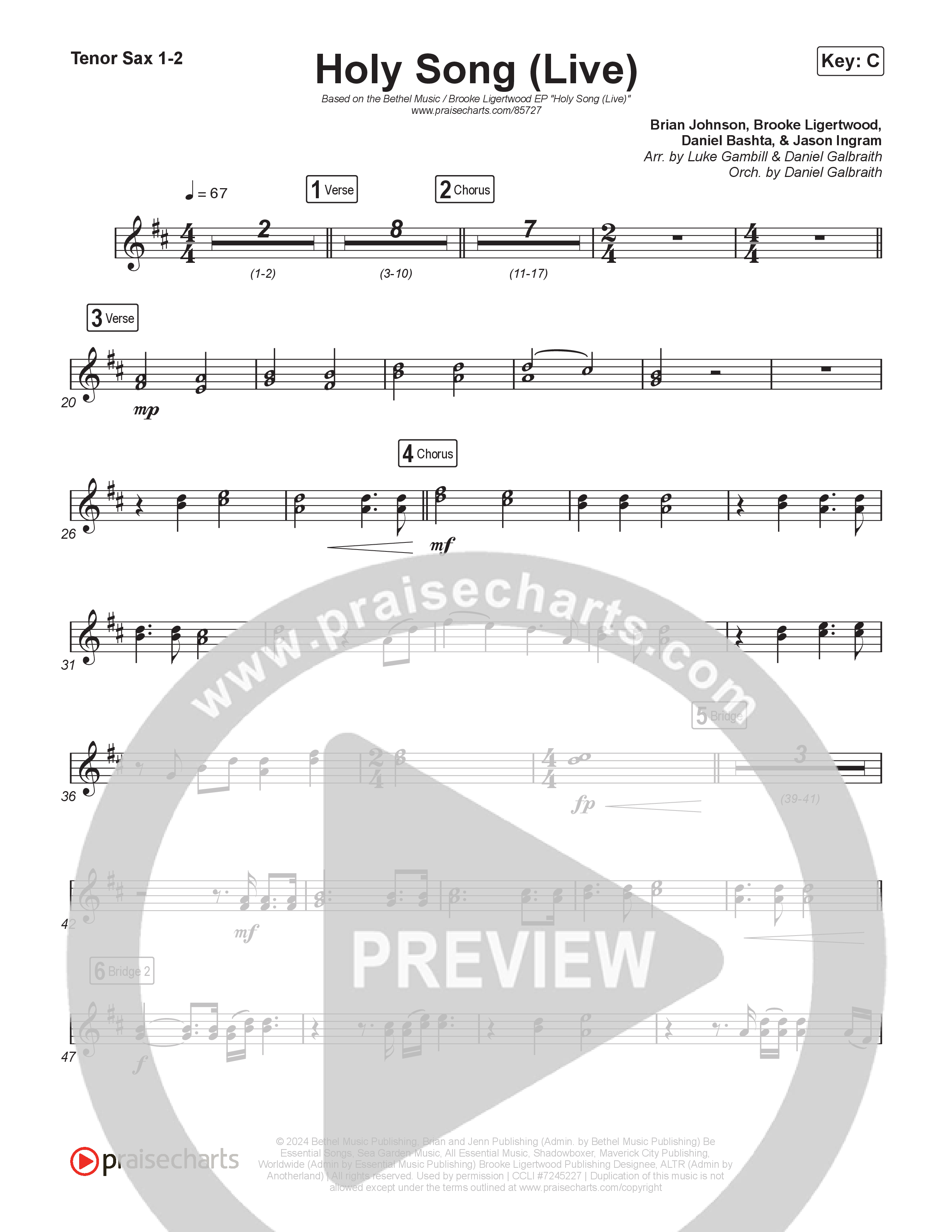 Holy Song (Worship Choir/SAB) Sax Pack (Bethel Music / Brooke Ligertwood / Arr. Luke Gambill)