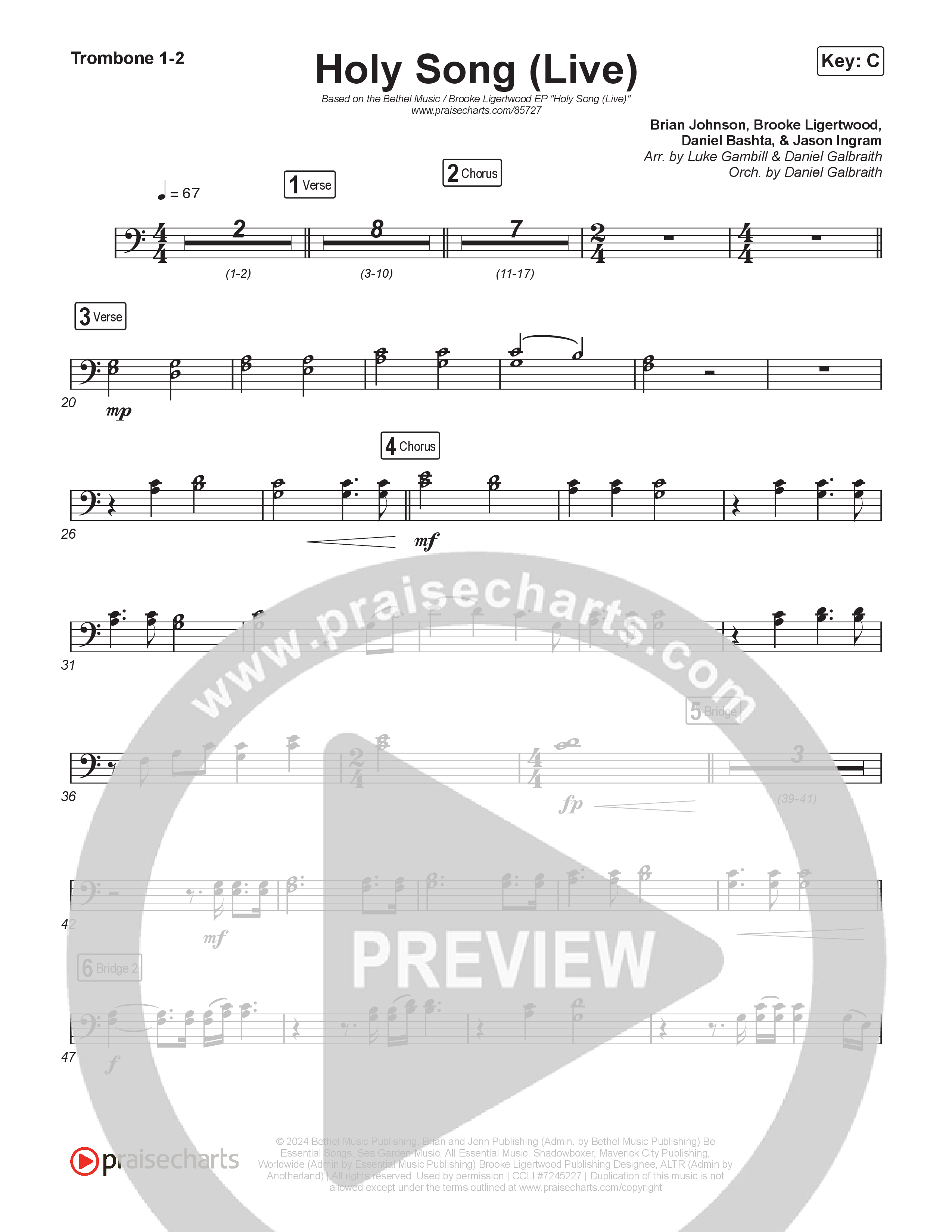 Holy Song (Worship Choir/SAB) Trombone 1/2 (Bethel Music / Brooke Ligertwood / Arr. Luke Gambill)