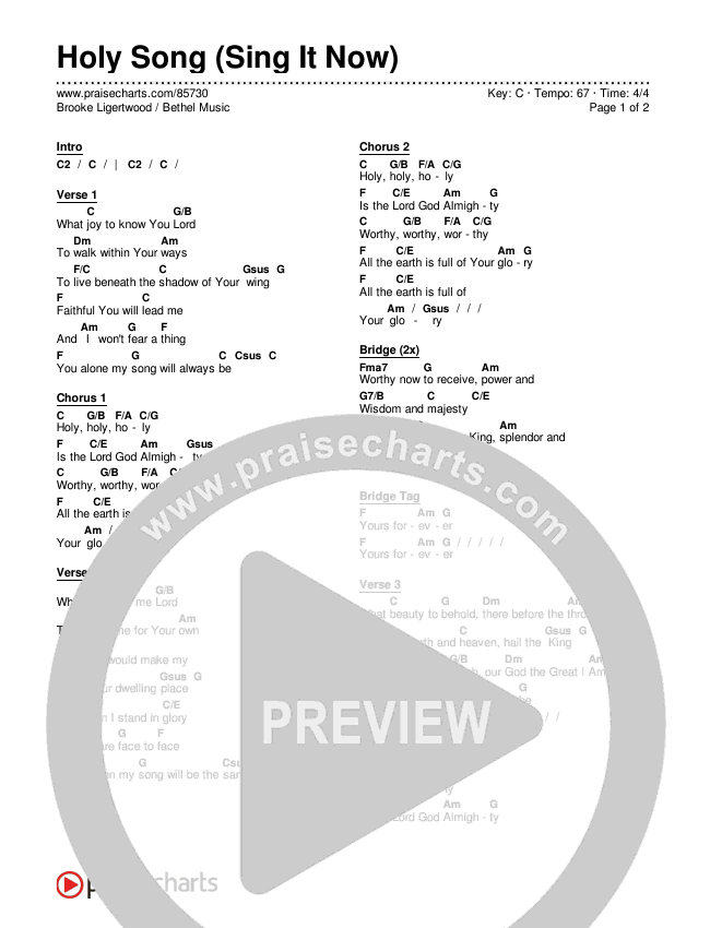 Holy Song (Sing It Now) Chords & Lyrics (Bethel Music / Brooke Ligertwood / Arr. Luke Gambill)