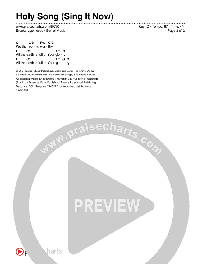 Holy Song (Sing It Now) Chords & Lyrics (Bethel Music / Brooke Ligertwood / Arr. Luke Gambill)
