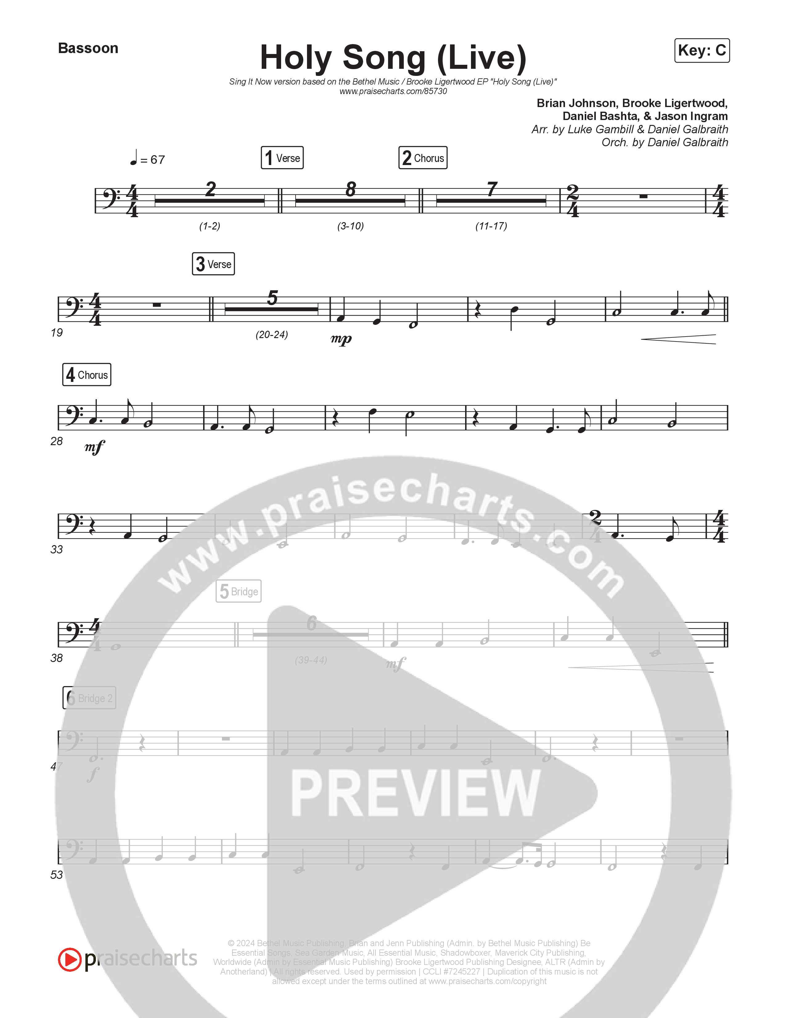 Holy Song (Sing It Now) Bassoon (Bethel Music / Brooke Ligertwood / Arr. Luke Gambill)