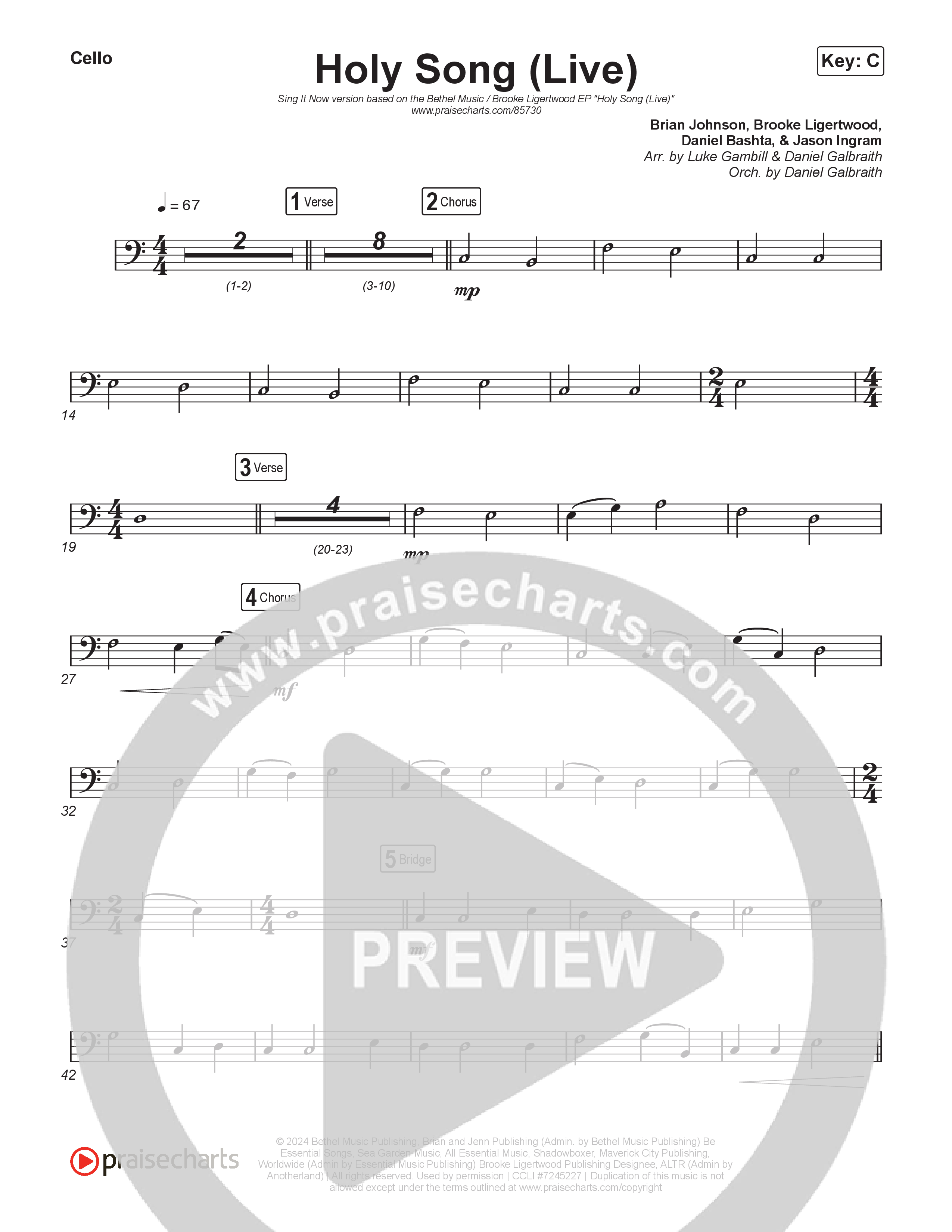 Holy Song (Sing It Now) Cello (Bethel Music / Brooke Ligertwood / Arr. Luke Gambill)