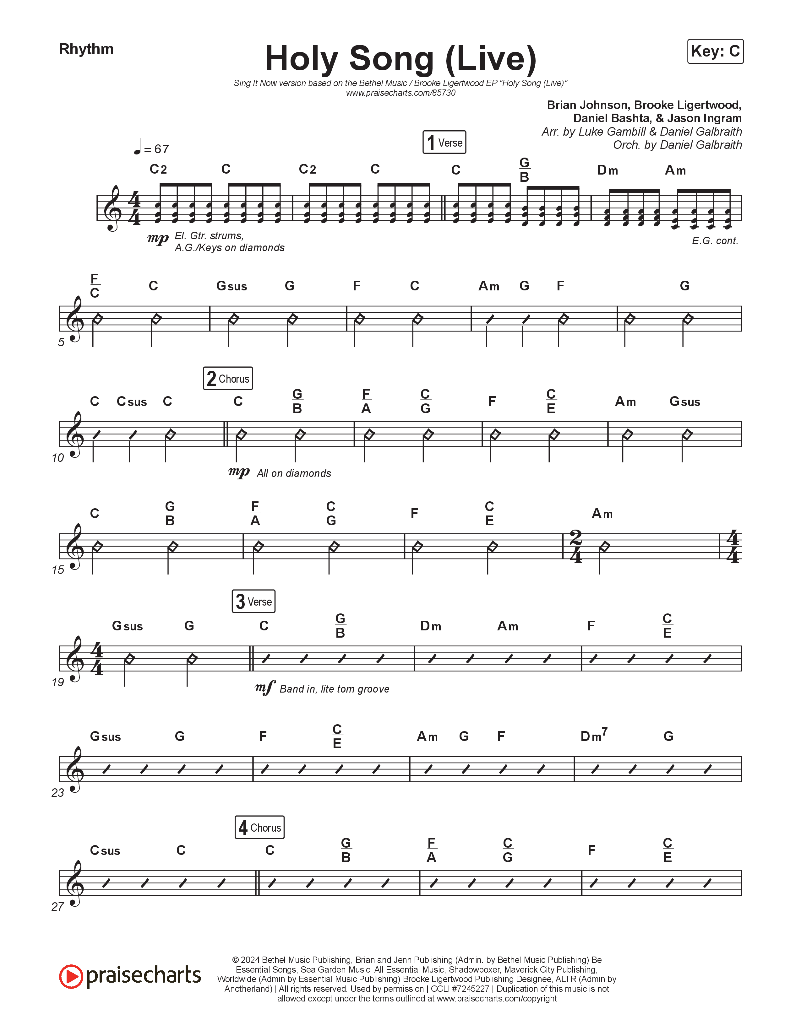 Holy Song (Sing It Now) Rhythm Chart (Bethel Music / Brooke Ligertwood / Arr. Luke Gambill)