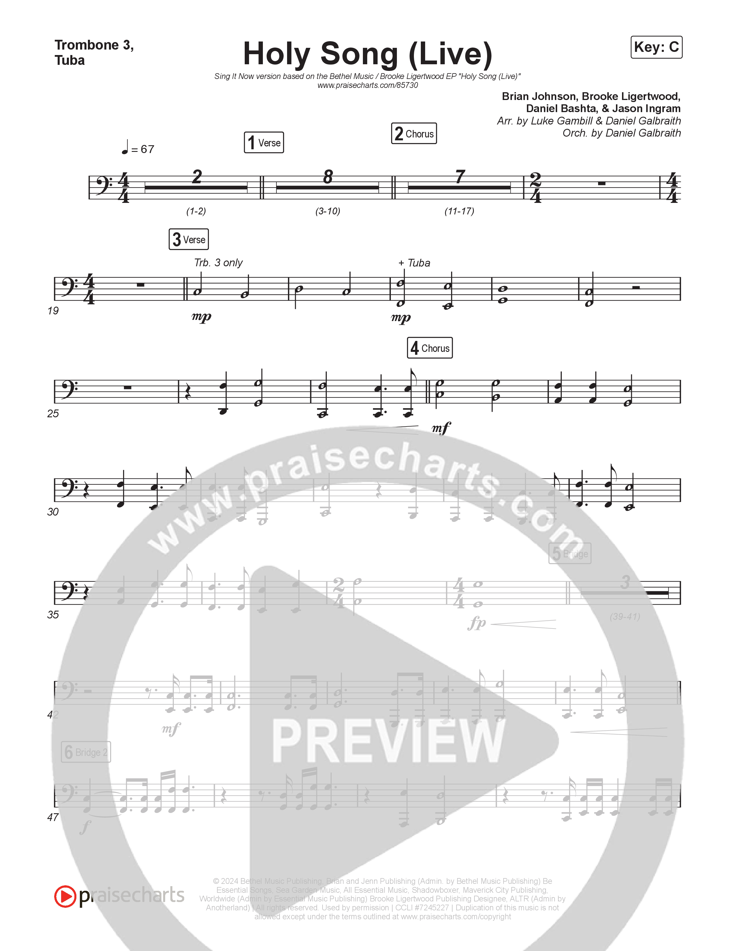 Holy Song (Sing It Now) Trombone 3/Tuba (Bethel Music / Brooke Ligertwood / Arr. Luke Gambill)