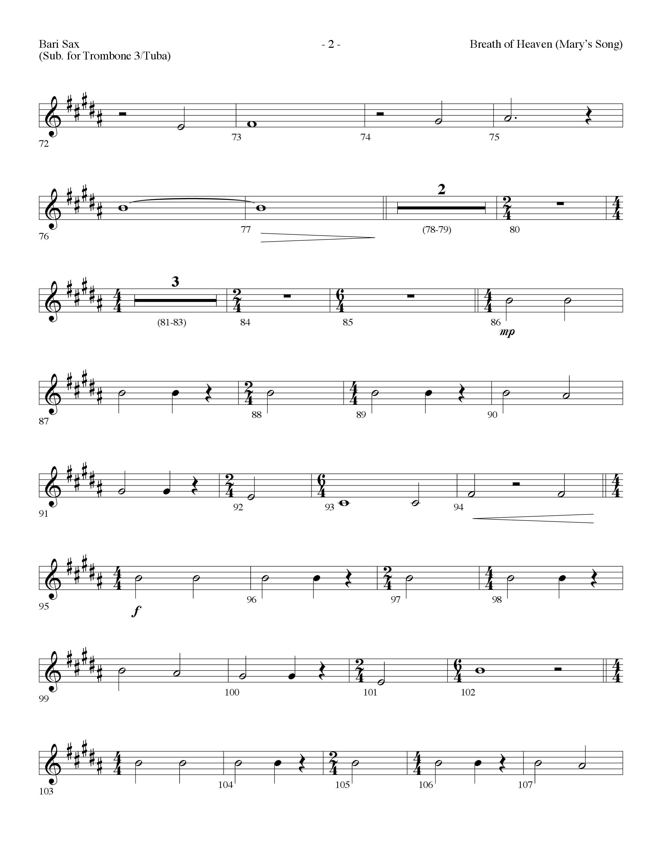 Breath Of Heaven (Mary's Song) (Choral Anthem SATB) Bari Sax (Lifeway Choral / Arr. Dennis Allen)