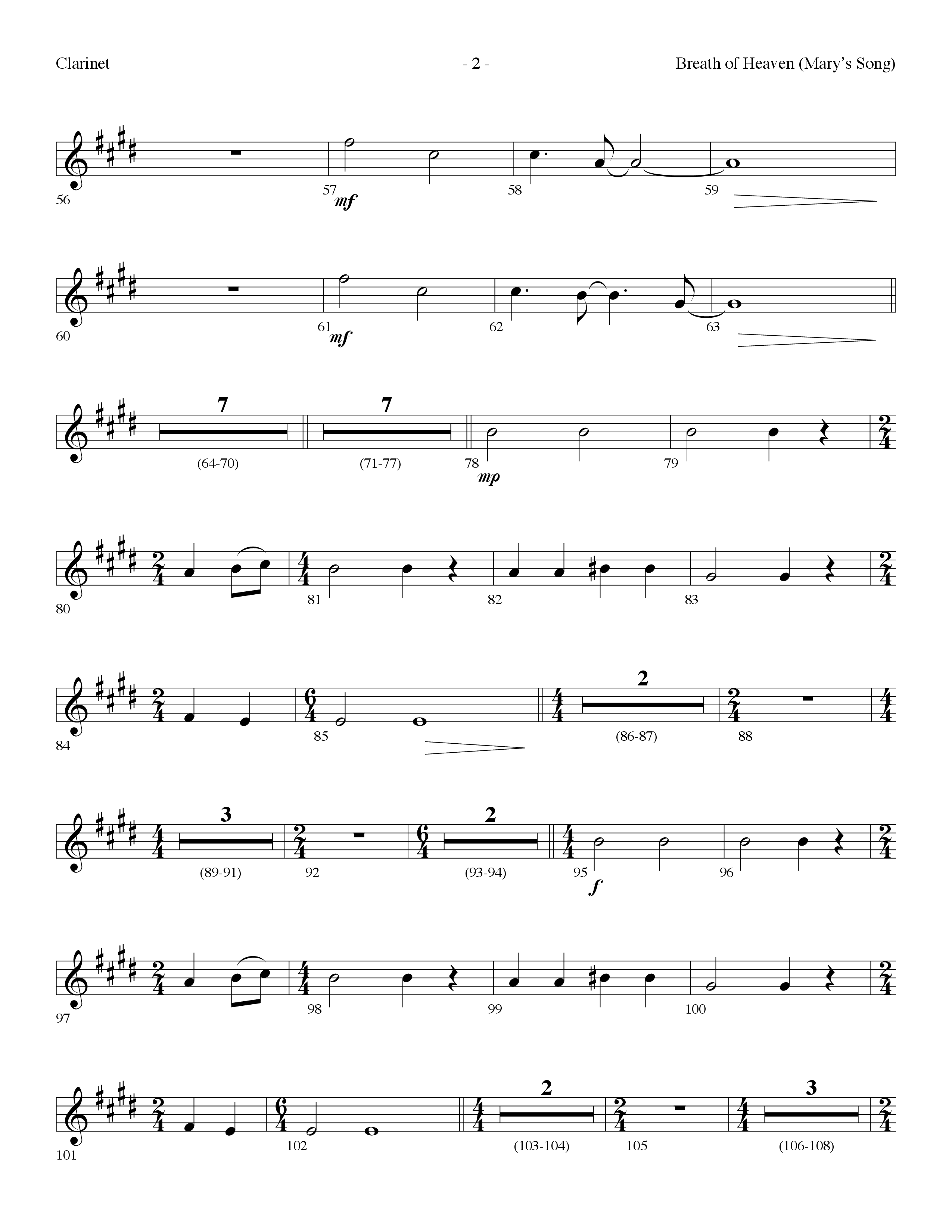 Breath Of Heaven (Mary's Song) (Choral Anthem SATB) Clarinet (Lifeway Choral / Arr. Dennis Allen)